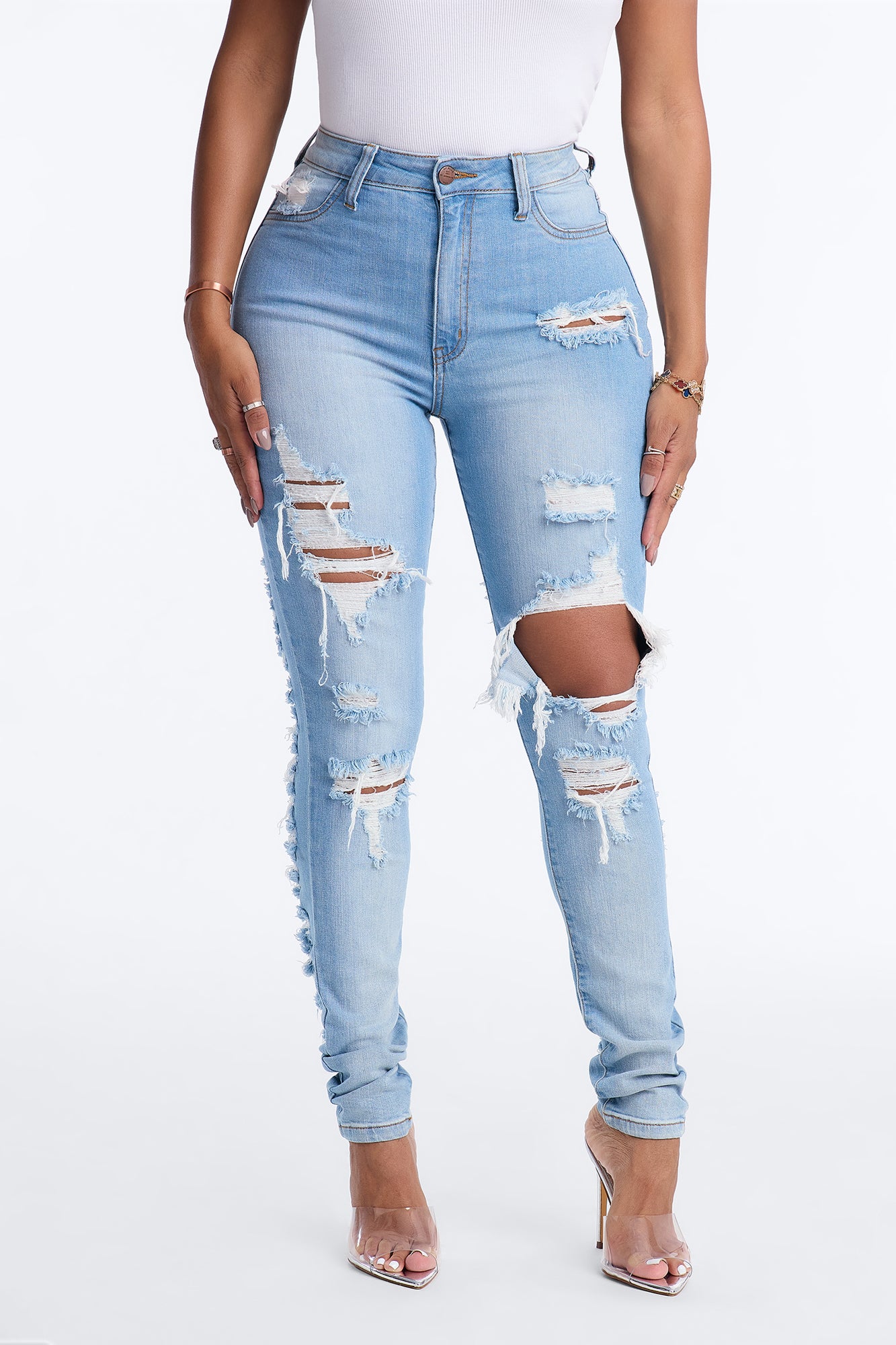 Always Playin' Games Destroyed Skinny Jeans - Light Wash