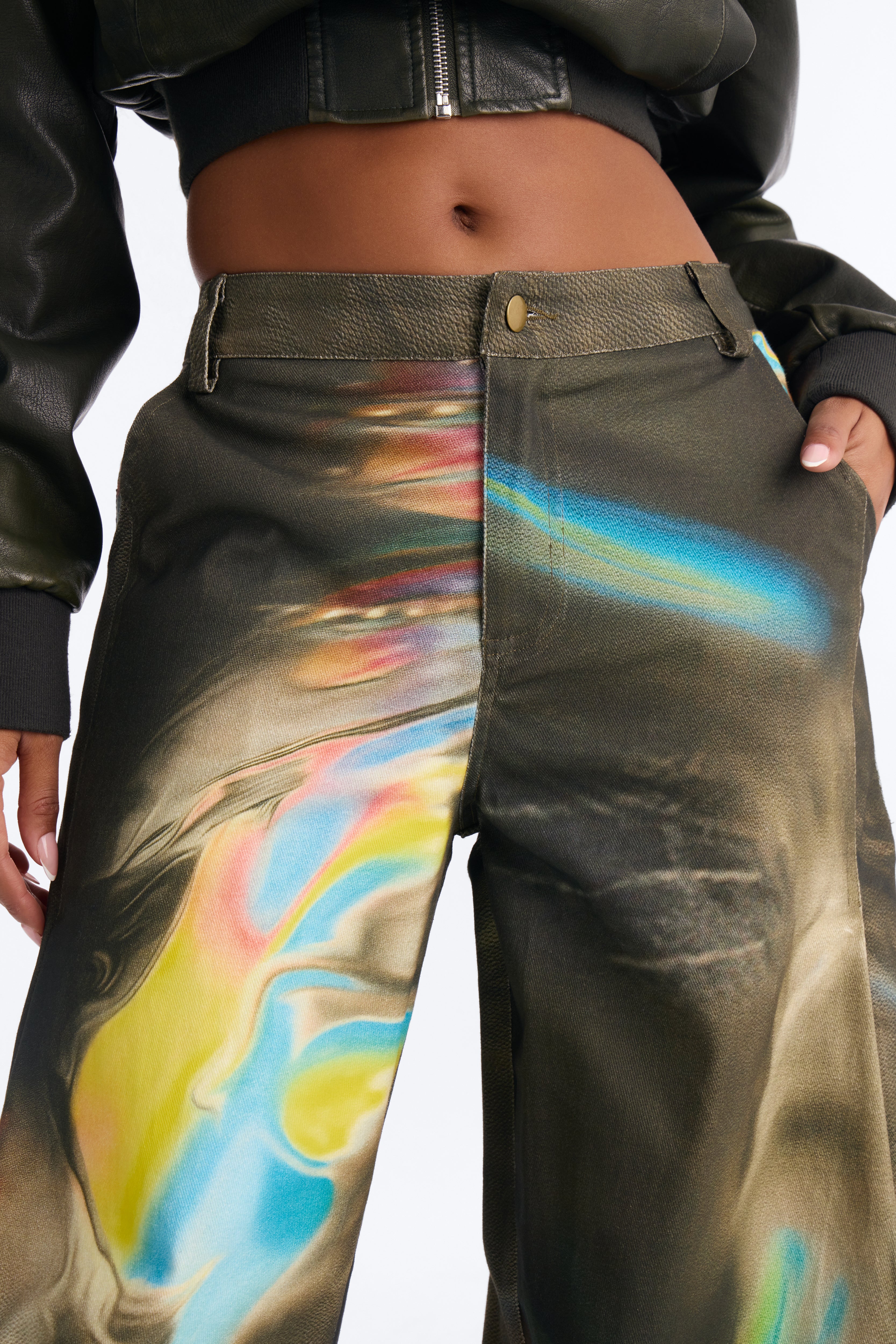 Can't Handle Me Mid Rise Utility Pant - Olive/combo