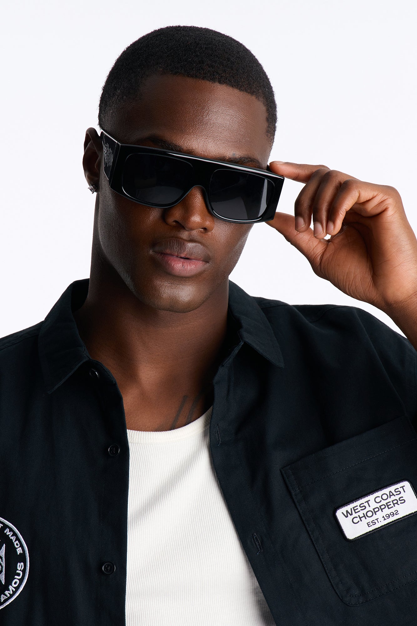 Metallic Flames Flat Top Square Frame Sunglasses - Black/Black