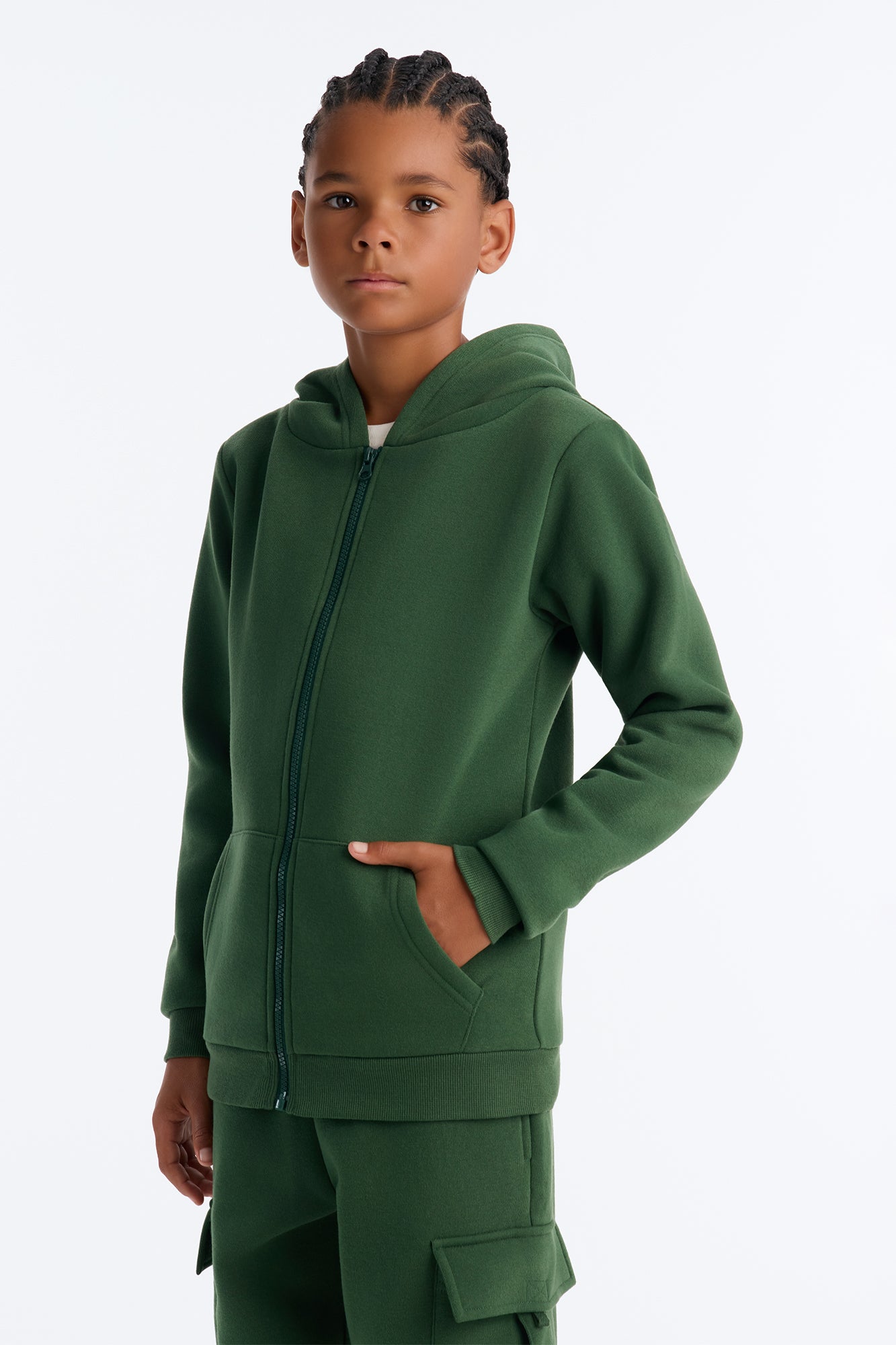 Mini Confidence Is Key Fleece Zip Hoodie - Olive
