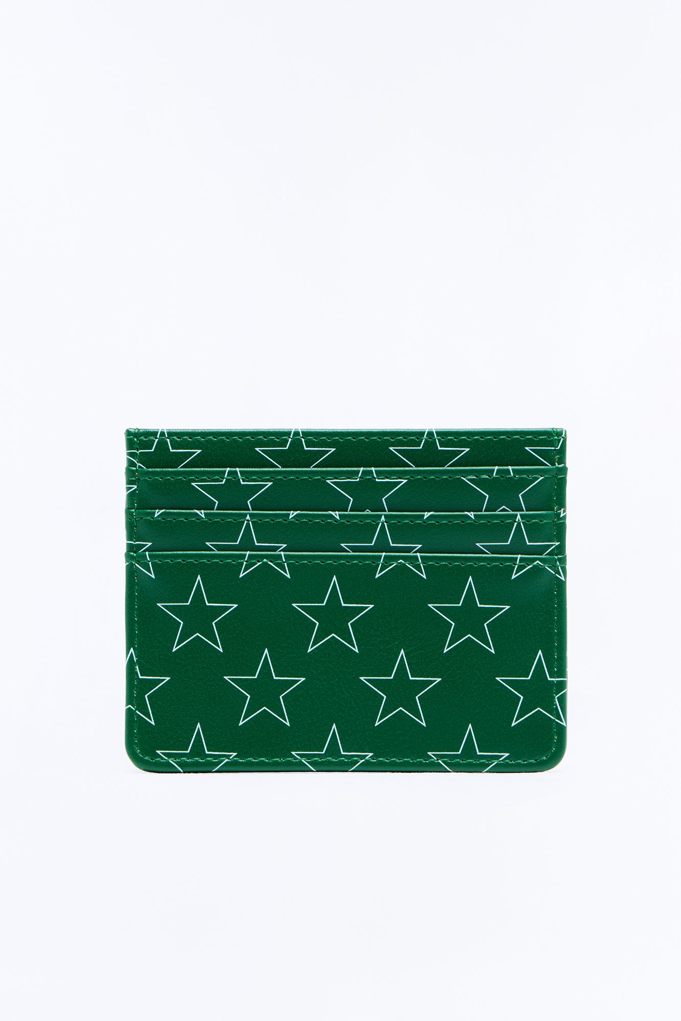 All Over Star Print Faux Leather Card Holder Wallet - Green