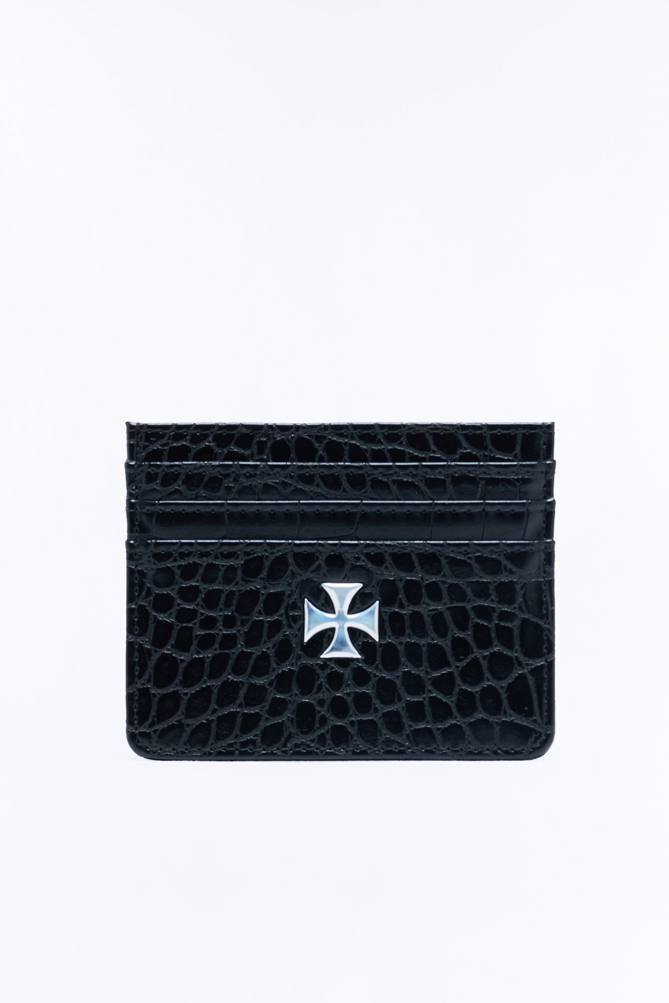 Need Faith Embossed Croc Faux Leather Card Holder - Black