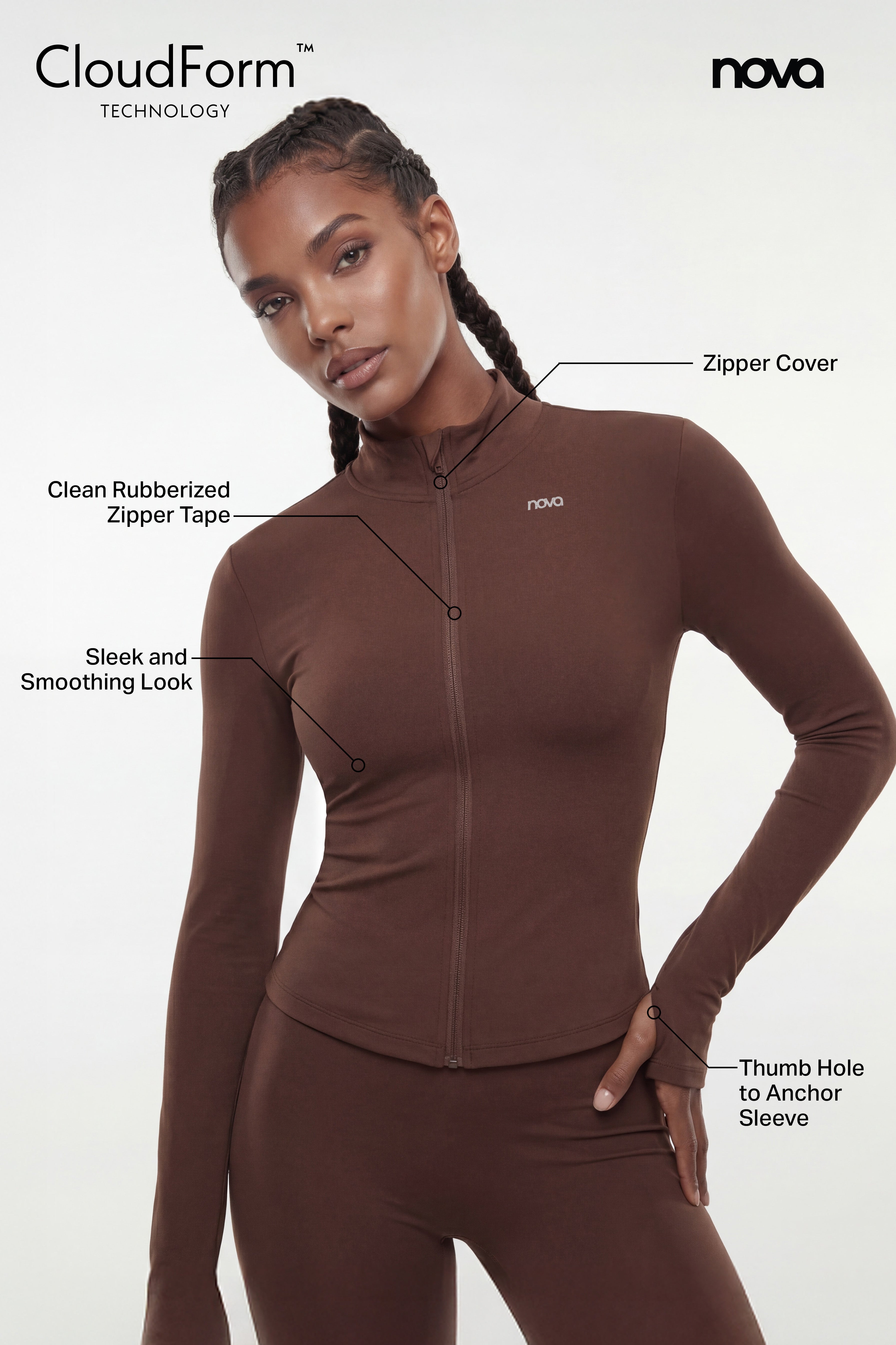CloudForm™ Long Sleeve Full Zip Jacket - Brown