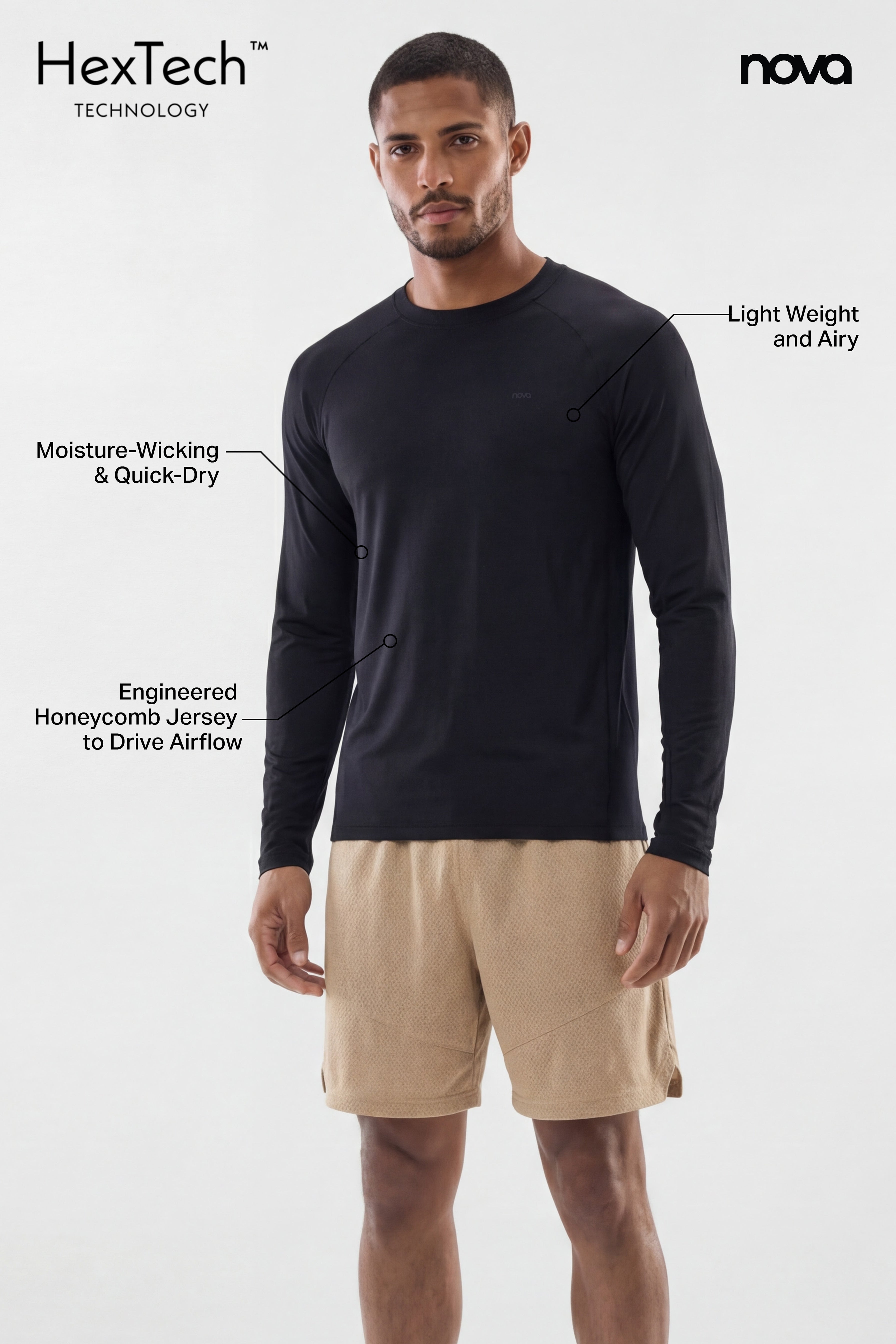 HexTech™ Long Sleeve Active Top - Black