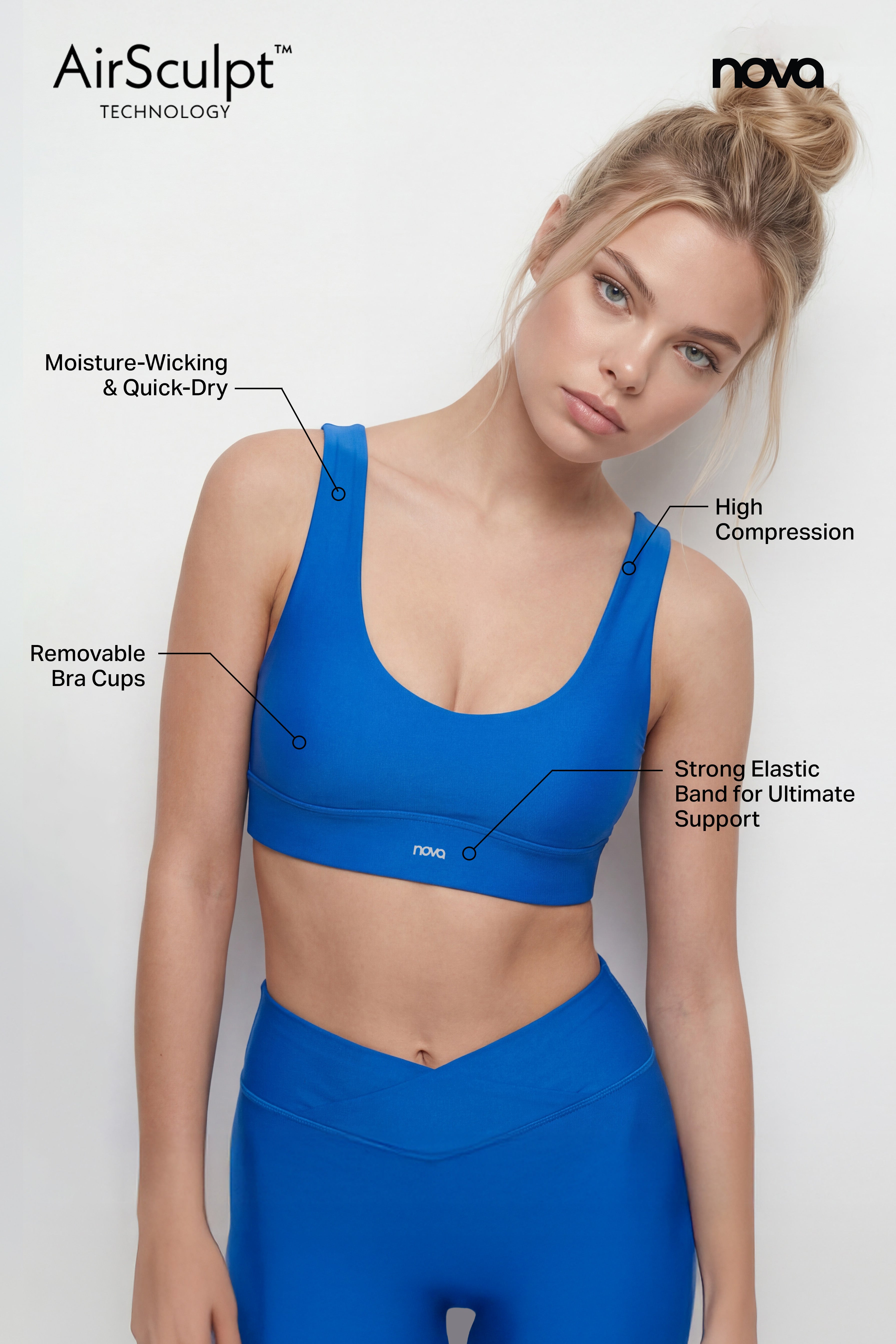 AirSculpt™ V Neck Sports Bra - CobaltBlue