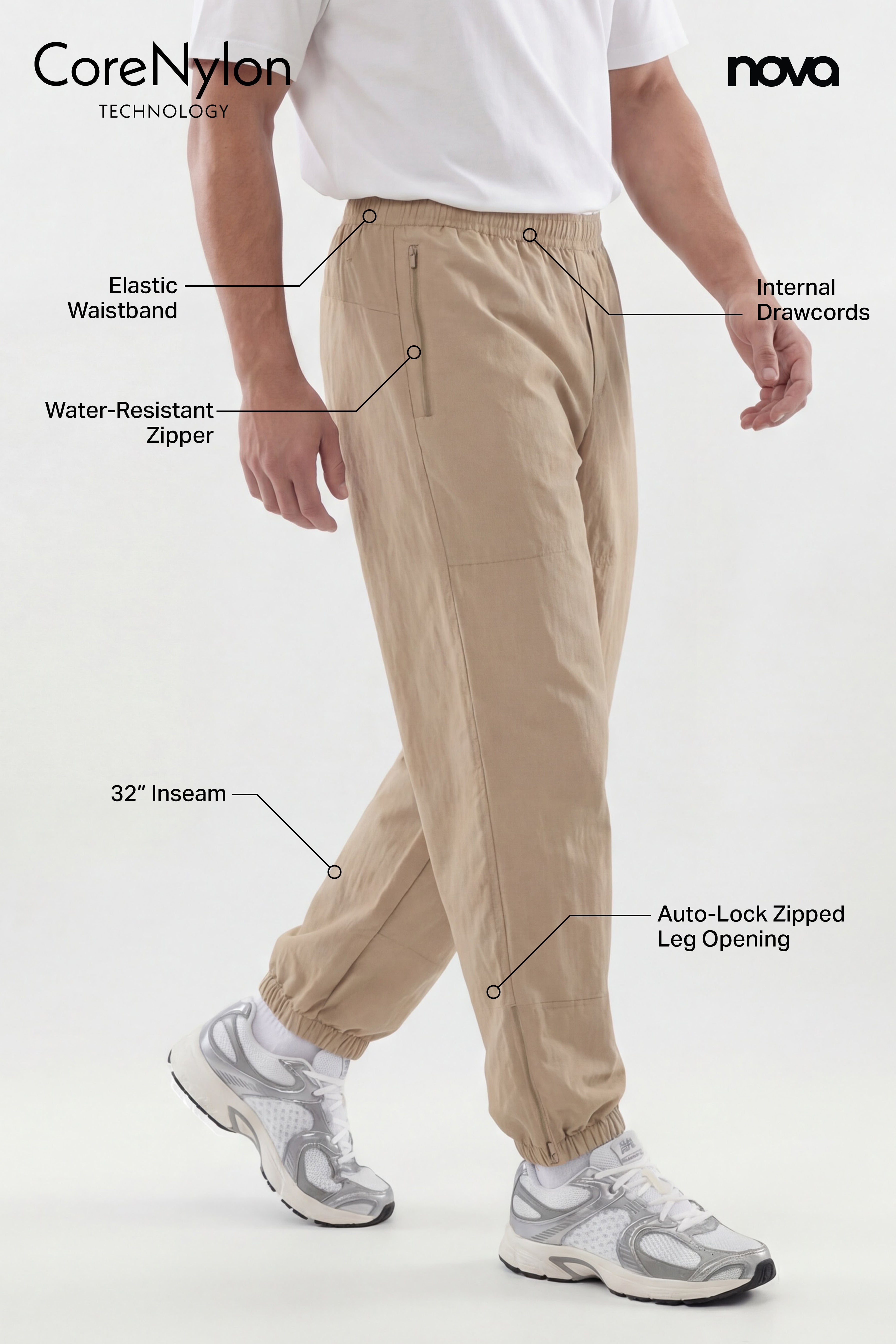 CoreNylon 32″ Track Pant - Taupe