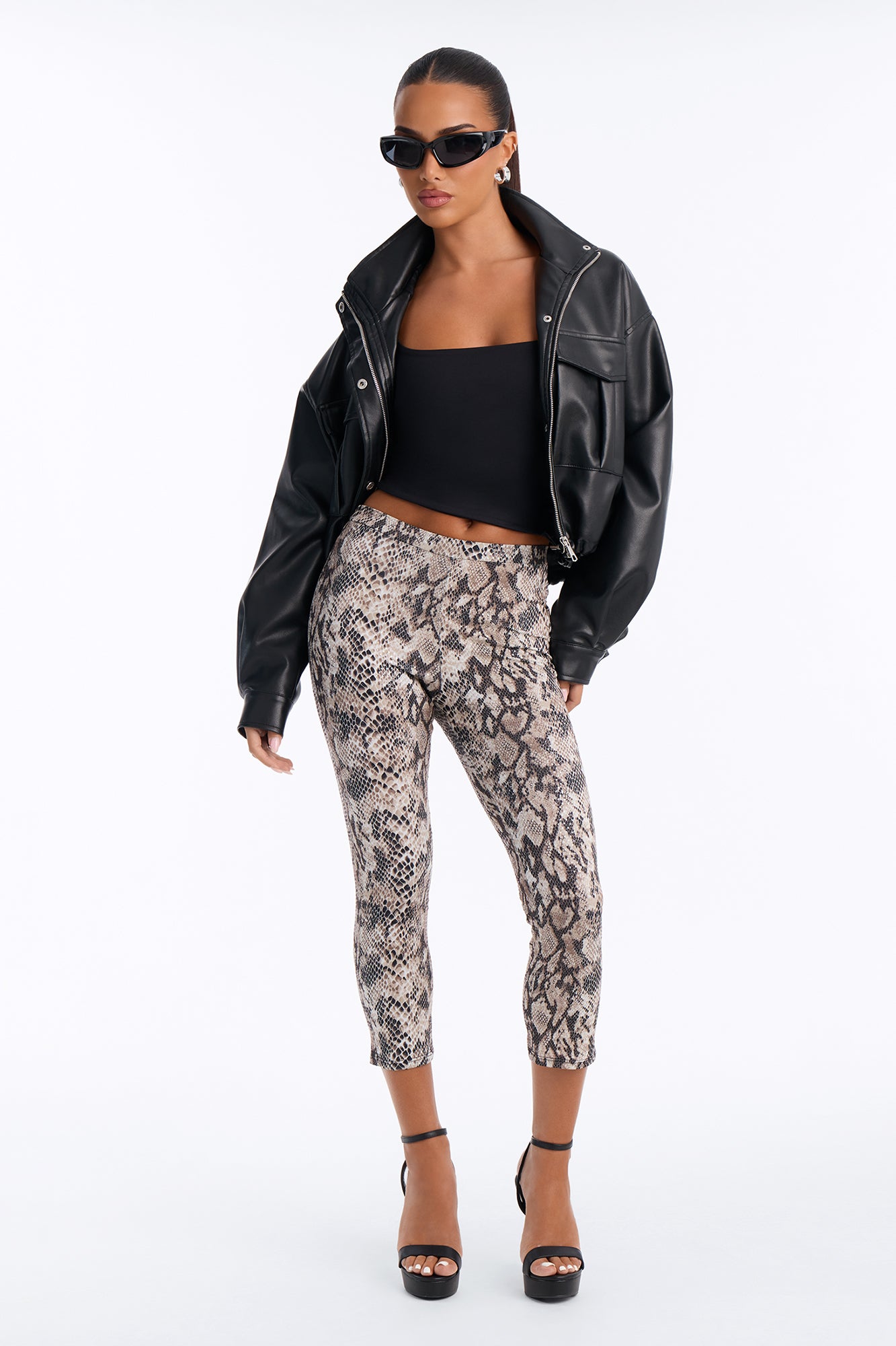 Slick Moves High Rise Snakeskin Capri Leggings - Brown Combo