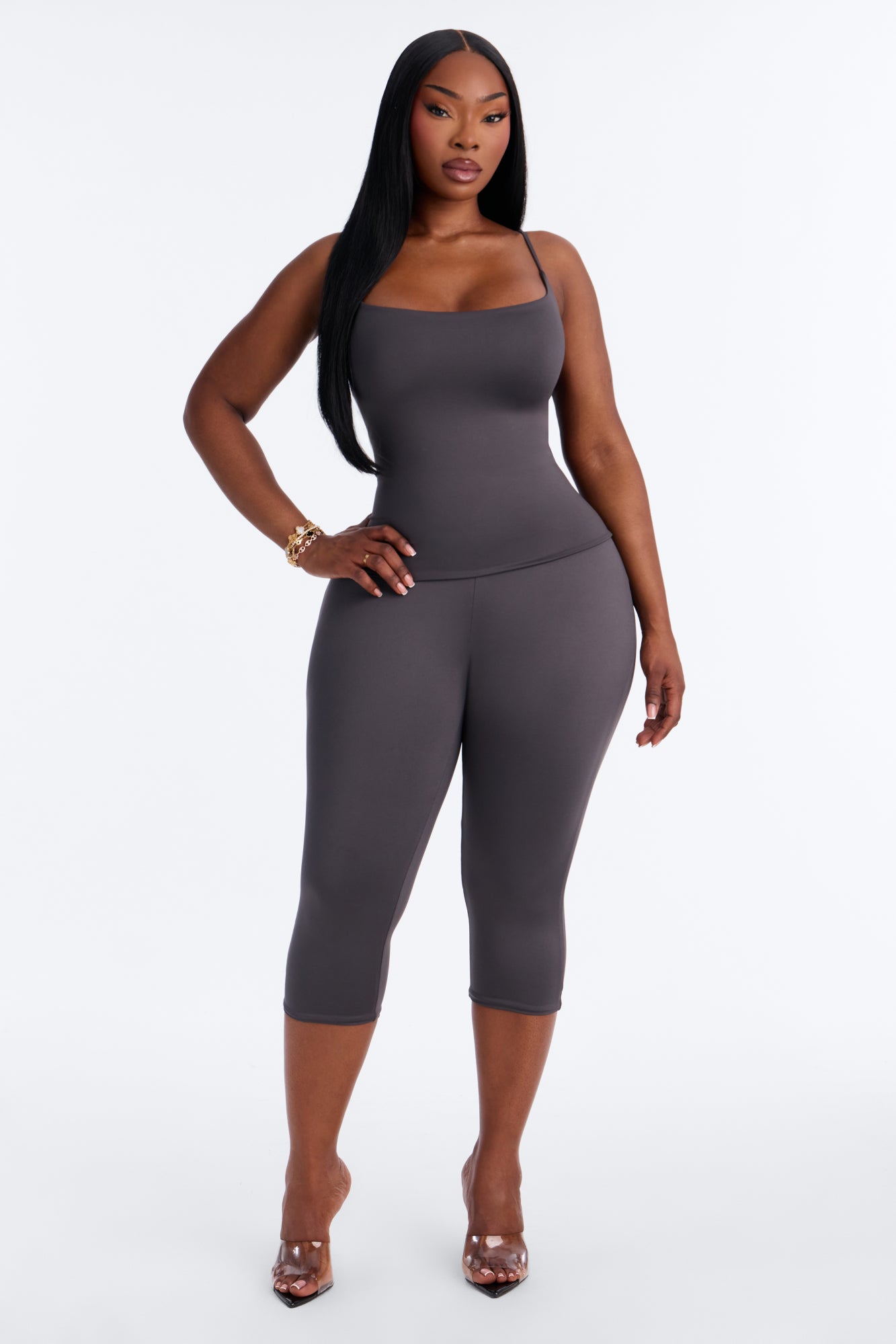Contour Double Lined Cami Top - Charcoal