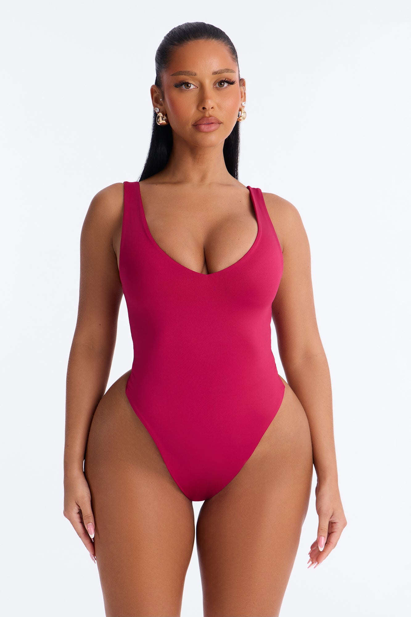 Contour Double Lined V-Neck Bodysuit - Raspberry