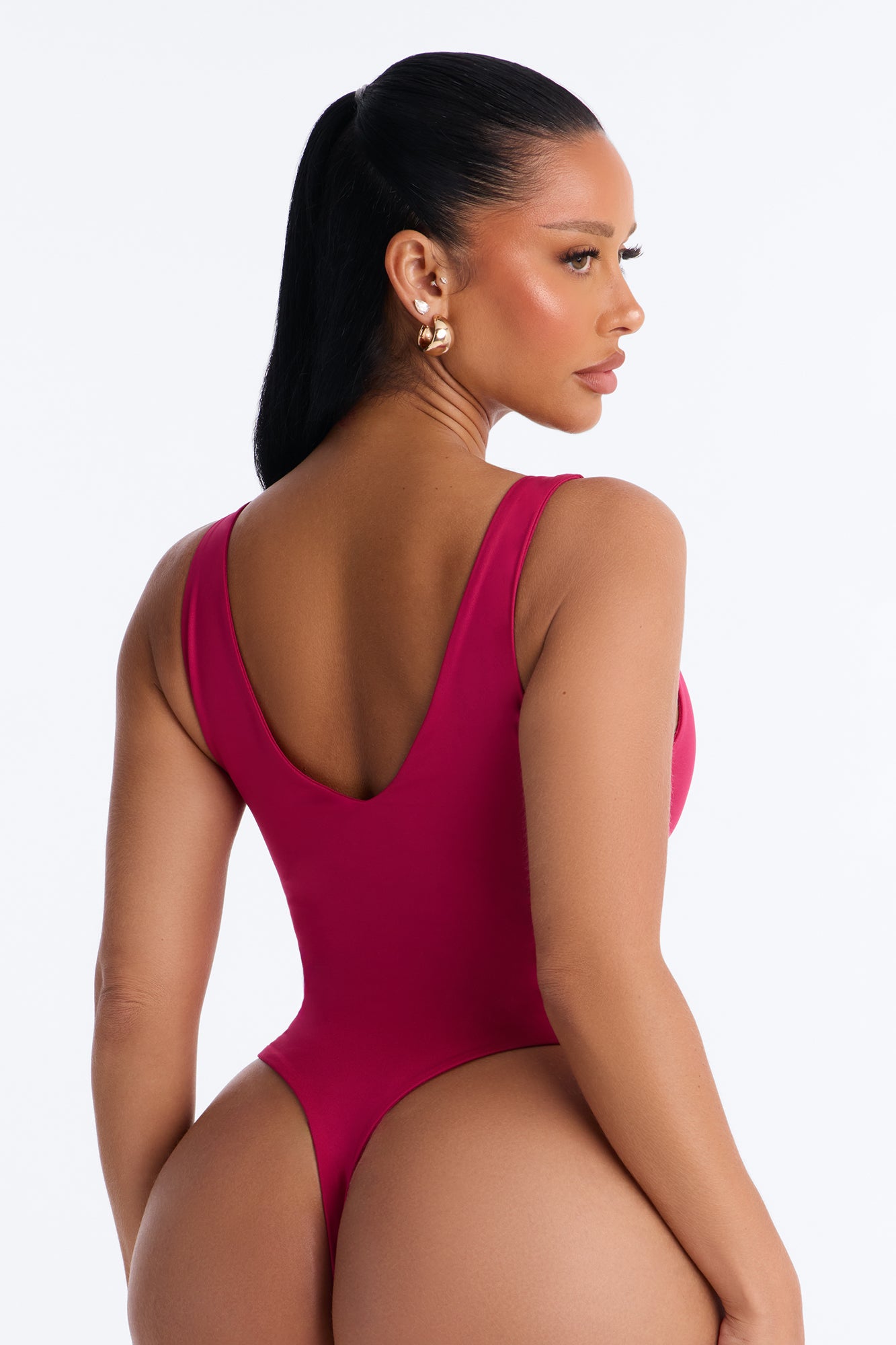 Contour Double Lined V-Neck Bodysuit - Raspberry