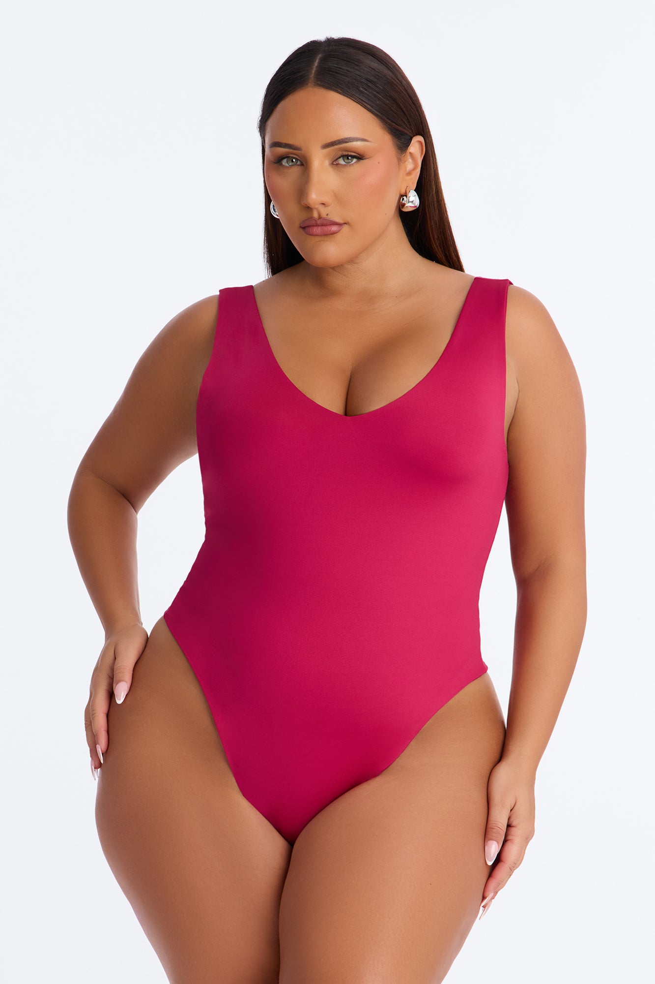 Contour Double Lined V-Neck Bodysuit - Raspberry