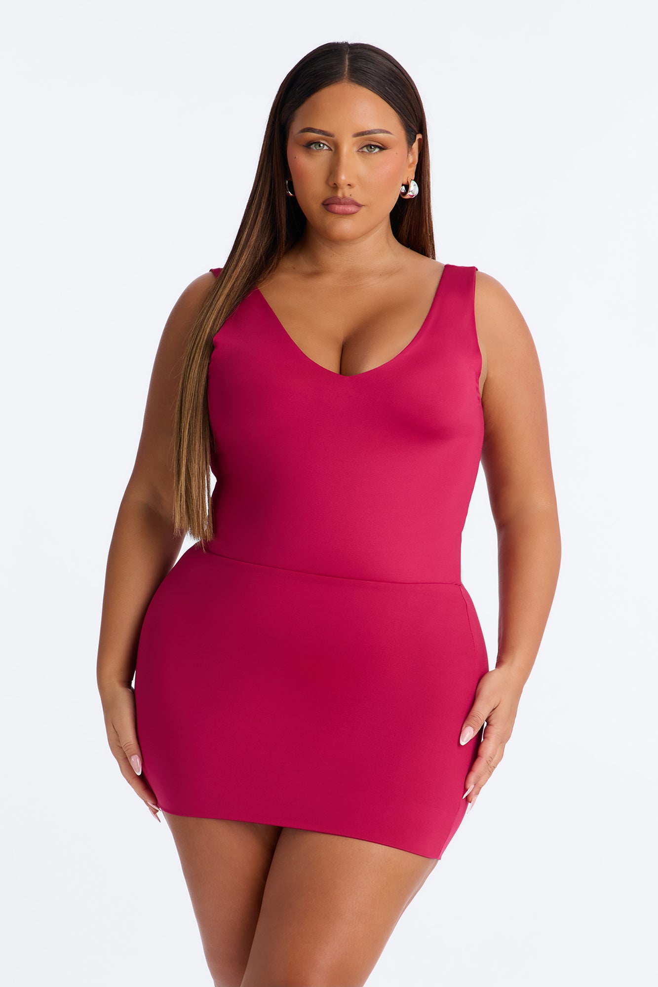 Contour Double Lined V-Neck Bodysuit - Raspberry