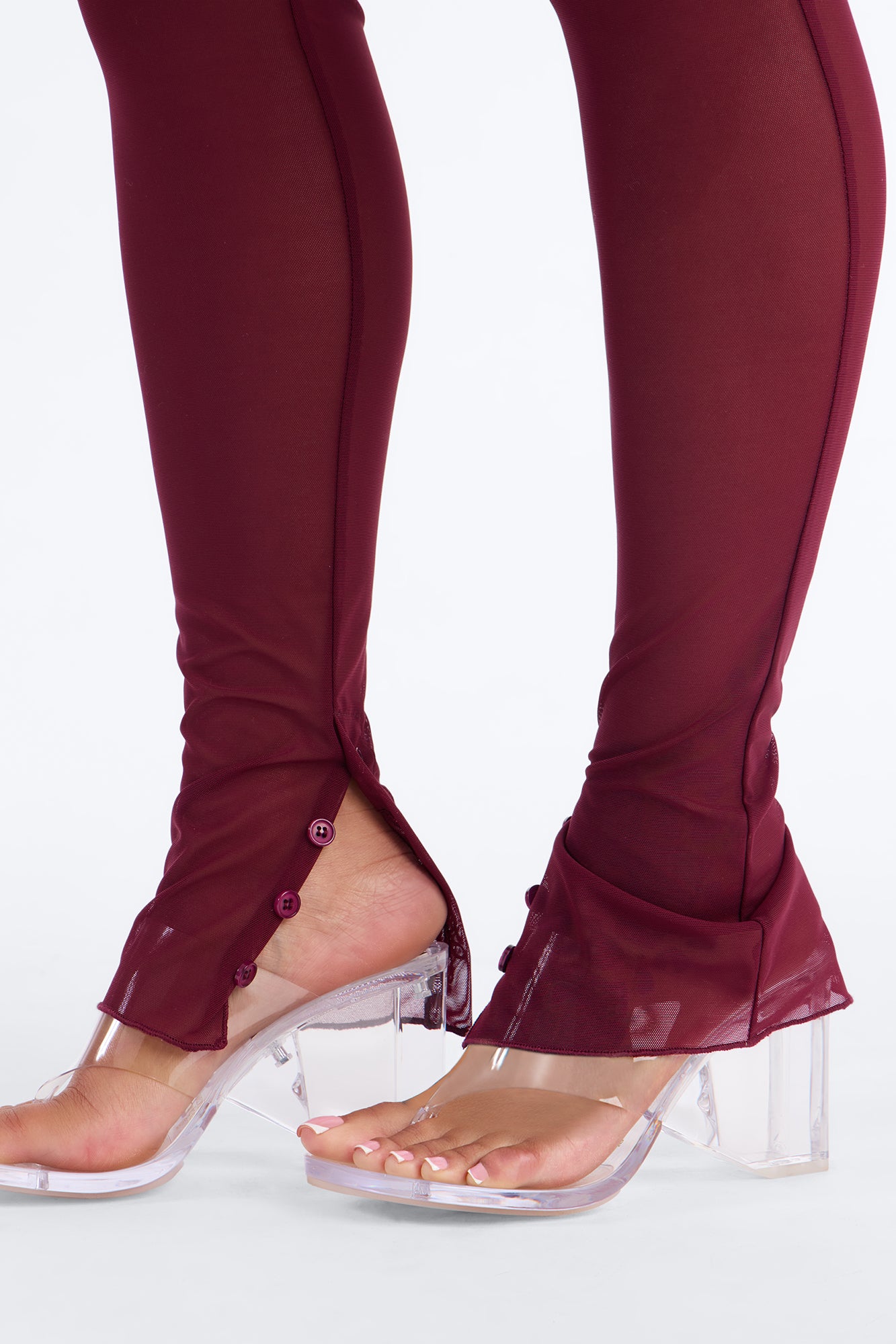Power Mesh High Waisted Leggings - Wine