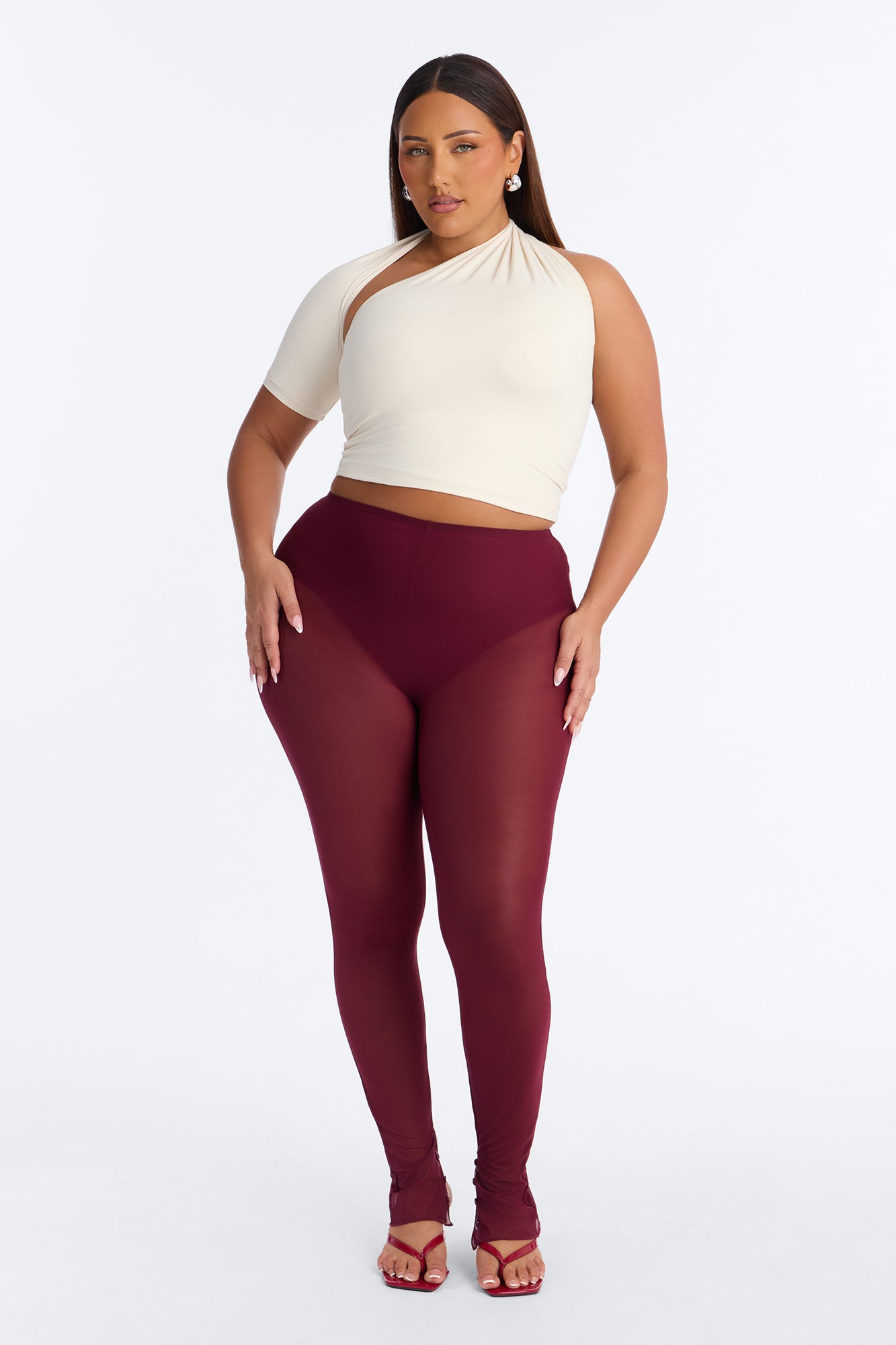 Power Mesh High Waisted Leggings - Wine