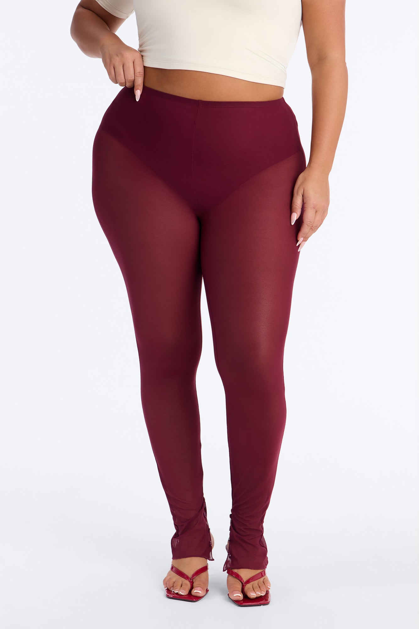 Power Mesh High Waisted Leggings - Wine
