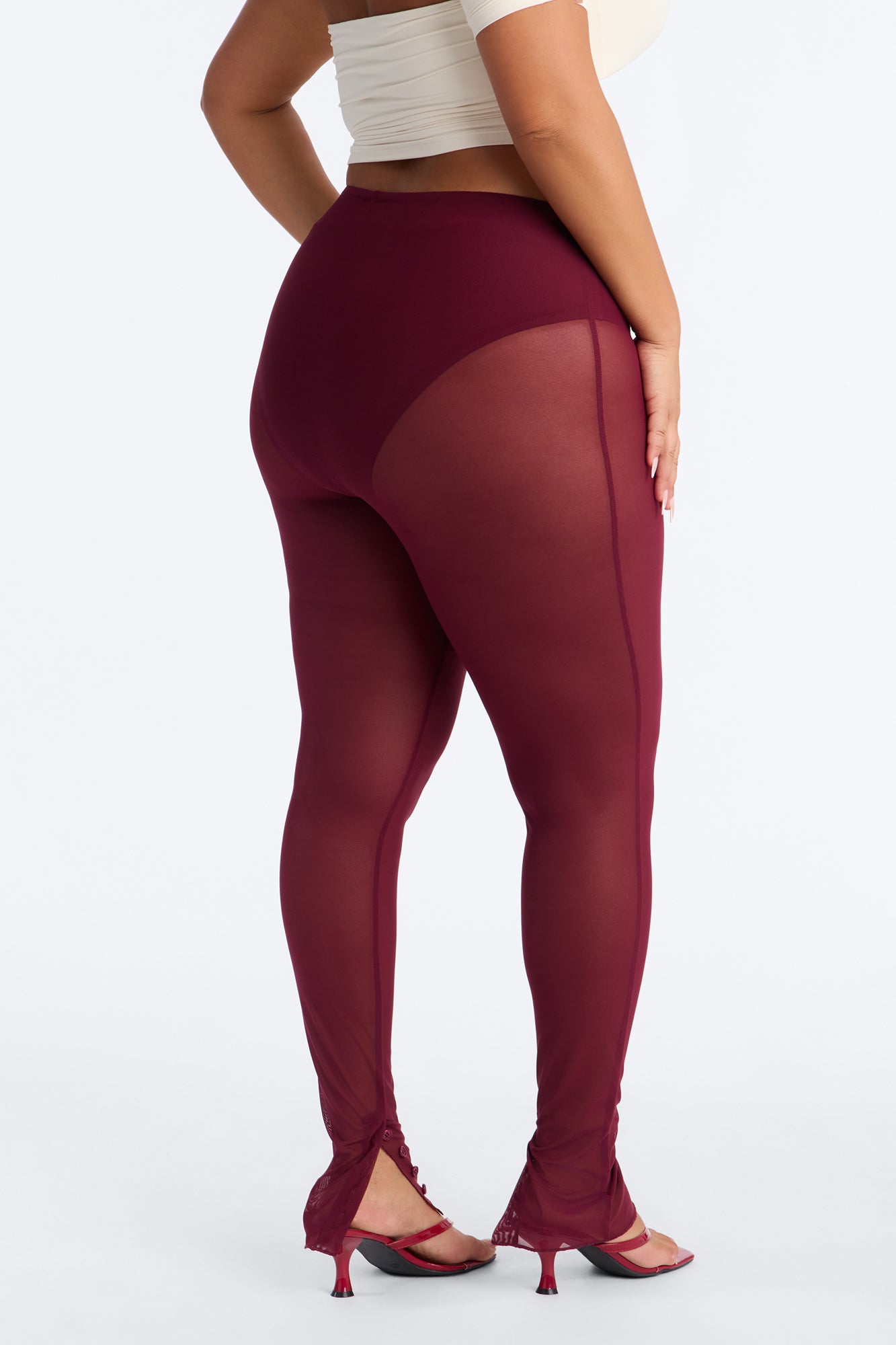 Power Mesh High Waisted Leggings - Wine