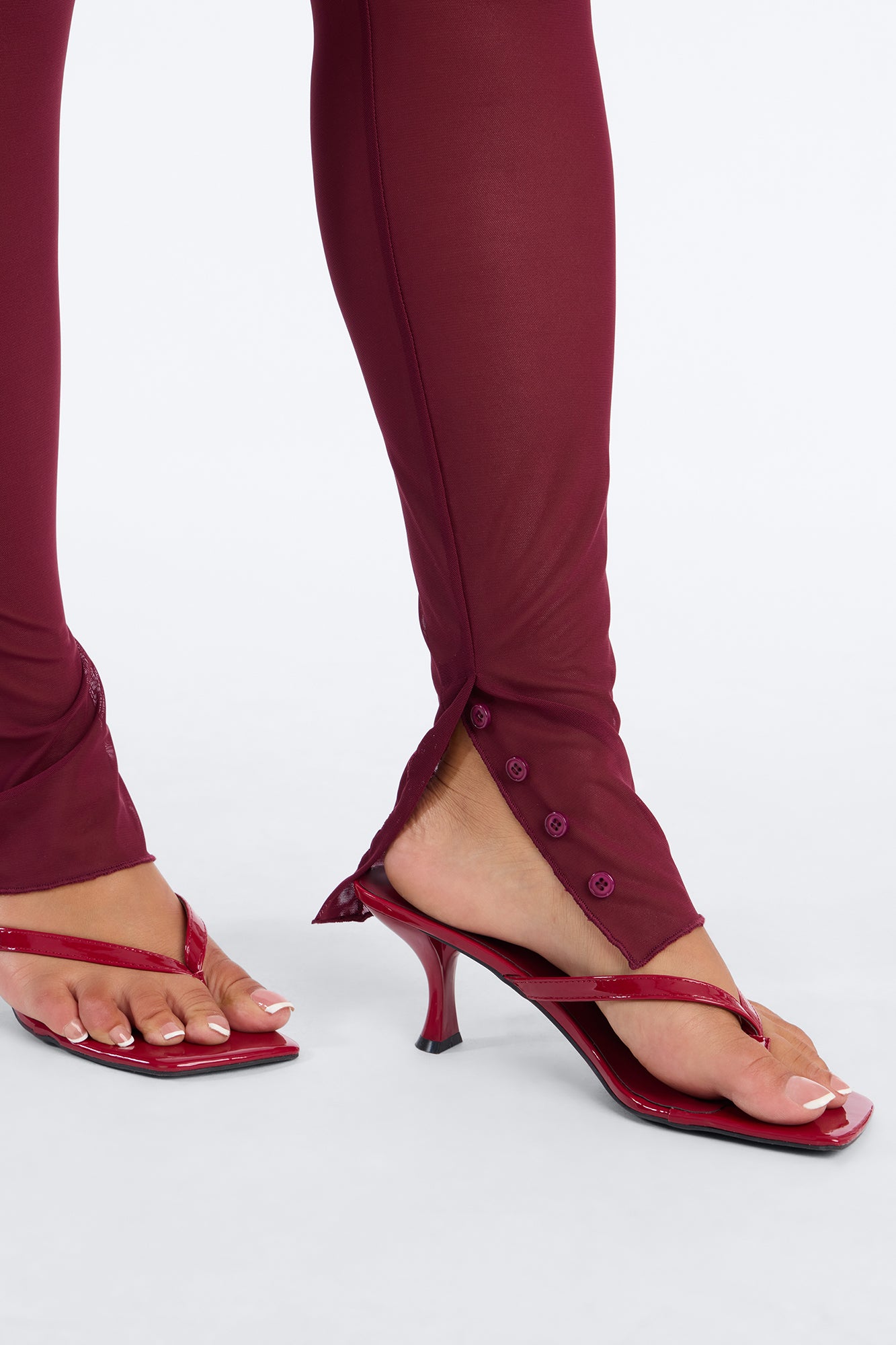 Power Mesh High Waisted Leggings - Wine