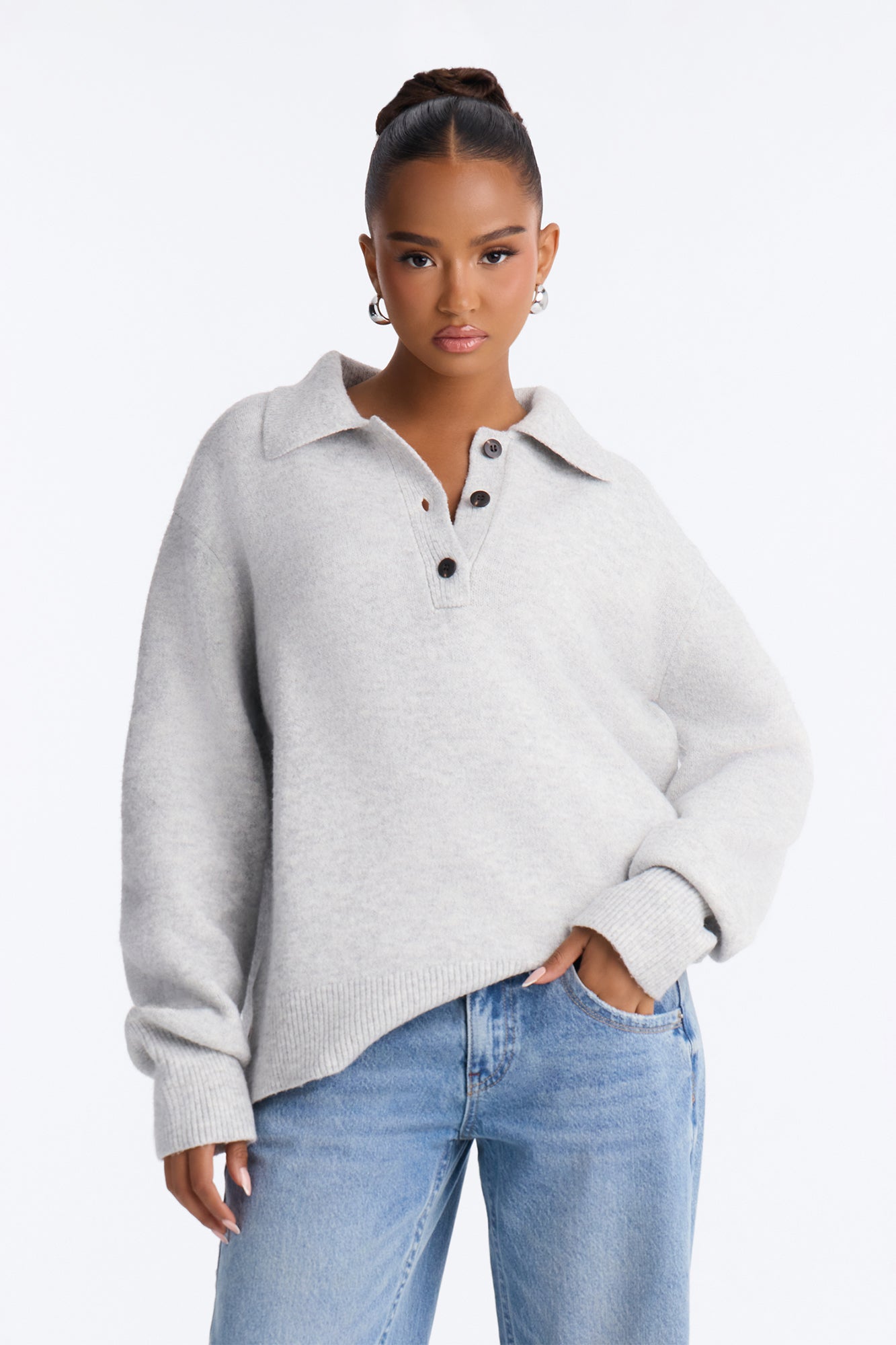 Dionne Polo Sweater - Heather Grey