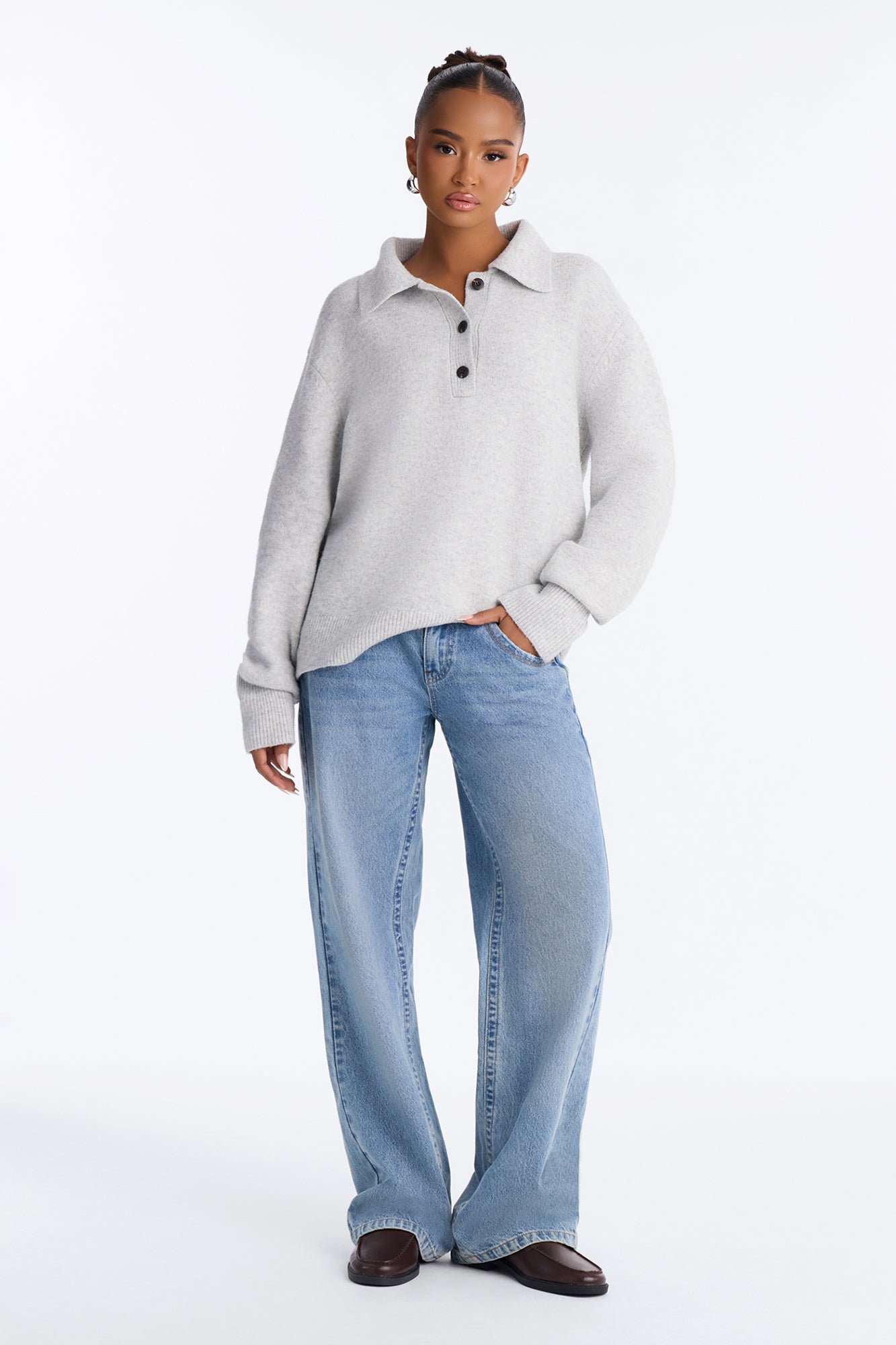 Dionne Polo Sweater - Heather Grey