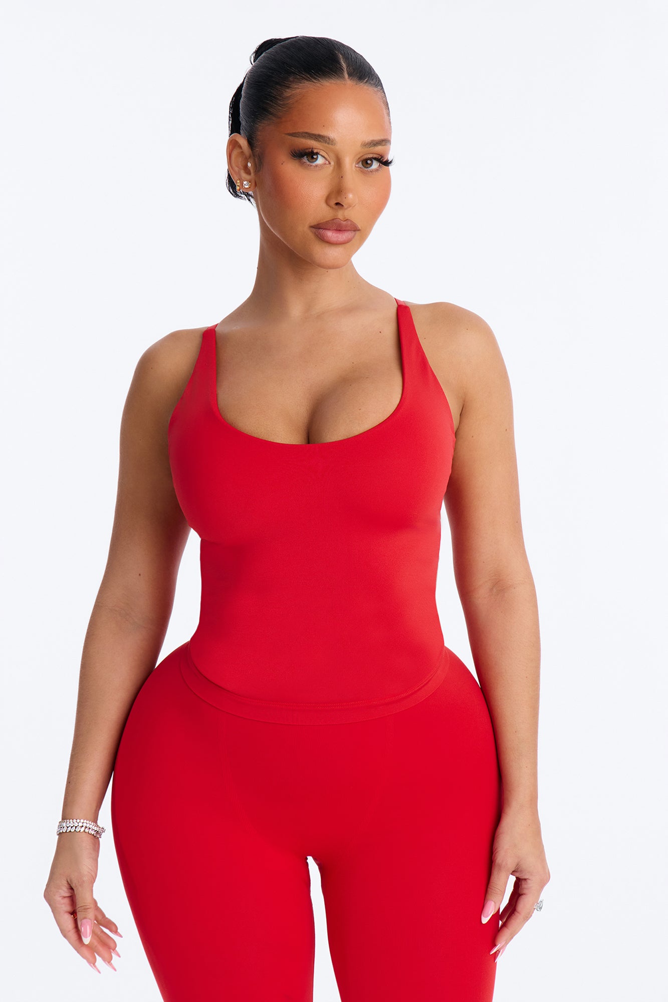 Seamless Smooth Double Lined Scoop Neck Cami Top - DarkRed