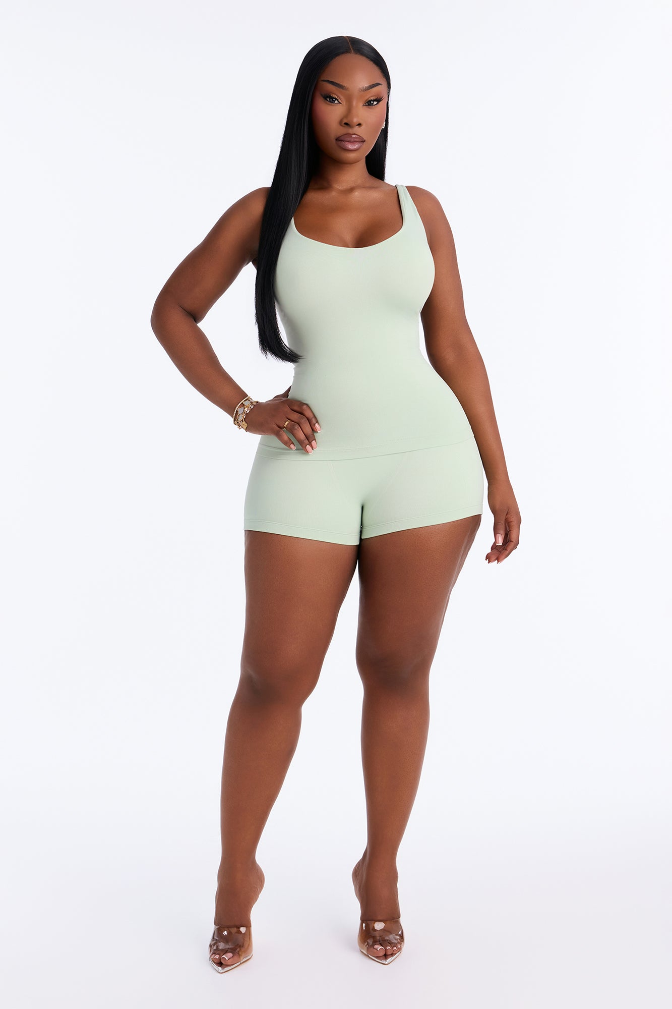 Seamless Smooth Double Lined Scoop Neck Cami Top - Mint