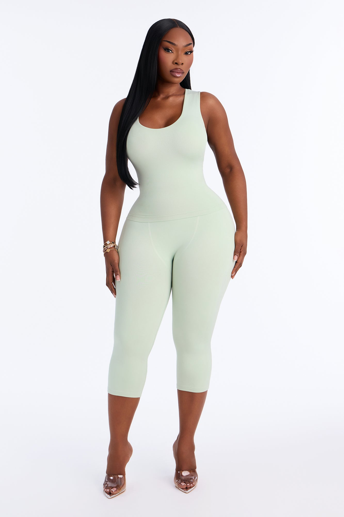 Seamless Smooth Double Lined U Neck Tank Top - Mint