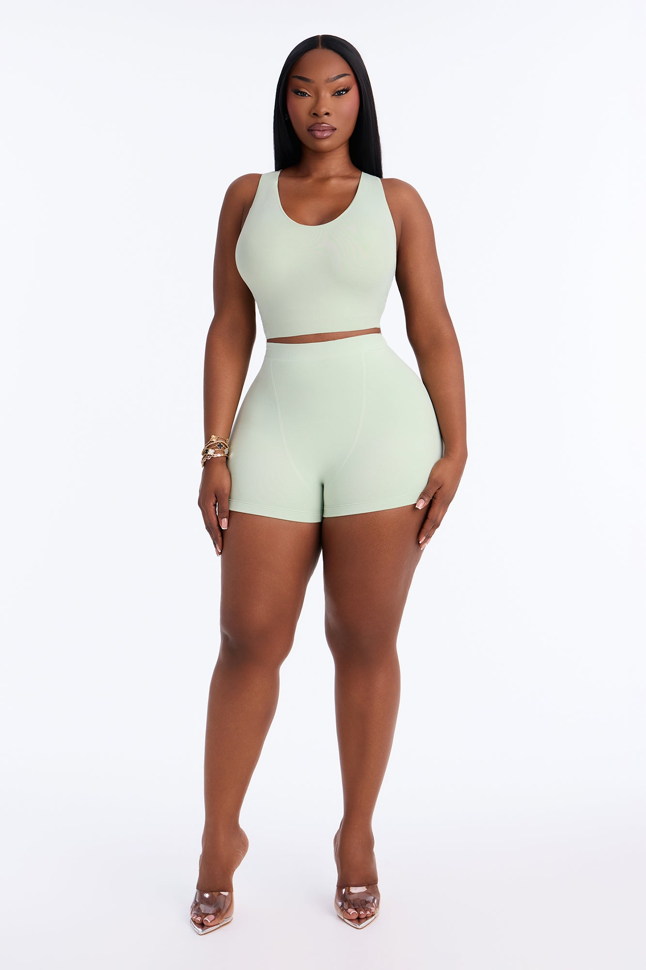 Seamless Smooth Double Lined Micro Hot Short - Mint