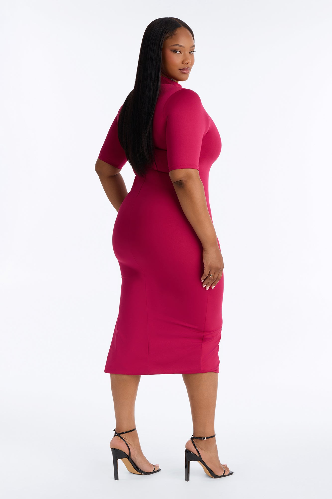 Contour Double Lined Turtle Neck Midi Dress - Raspberry