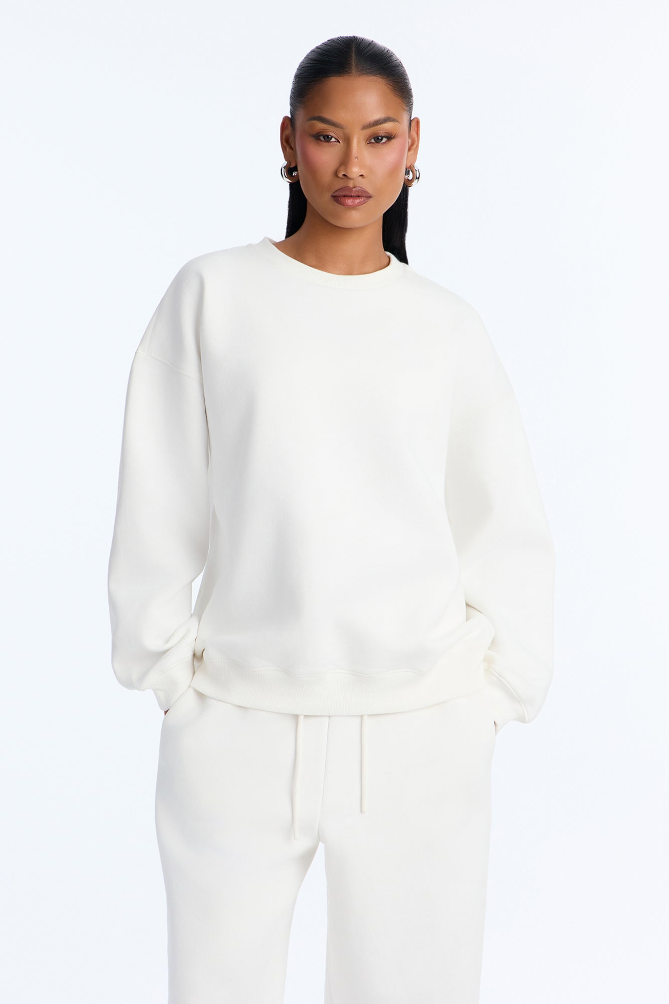 Libby Crew Neck Fleece Sweatshirt - White