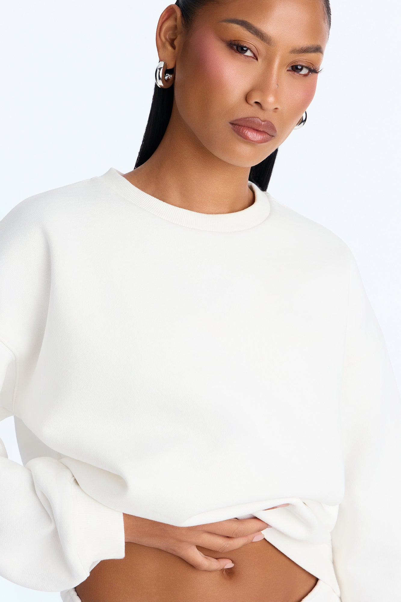 Libby Crew Neck Fleece Sweatshirt - White