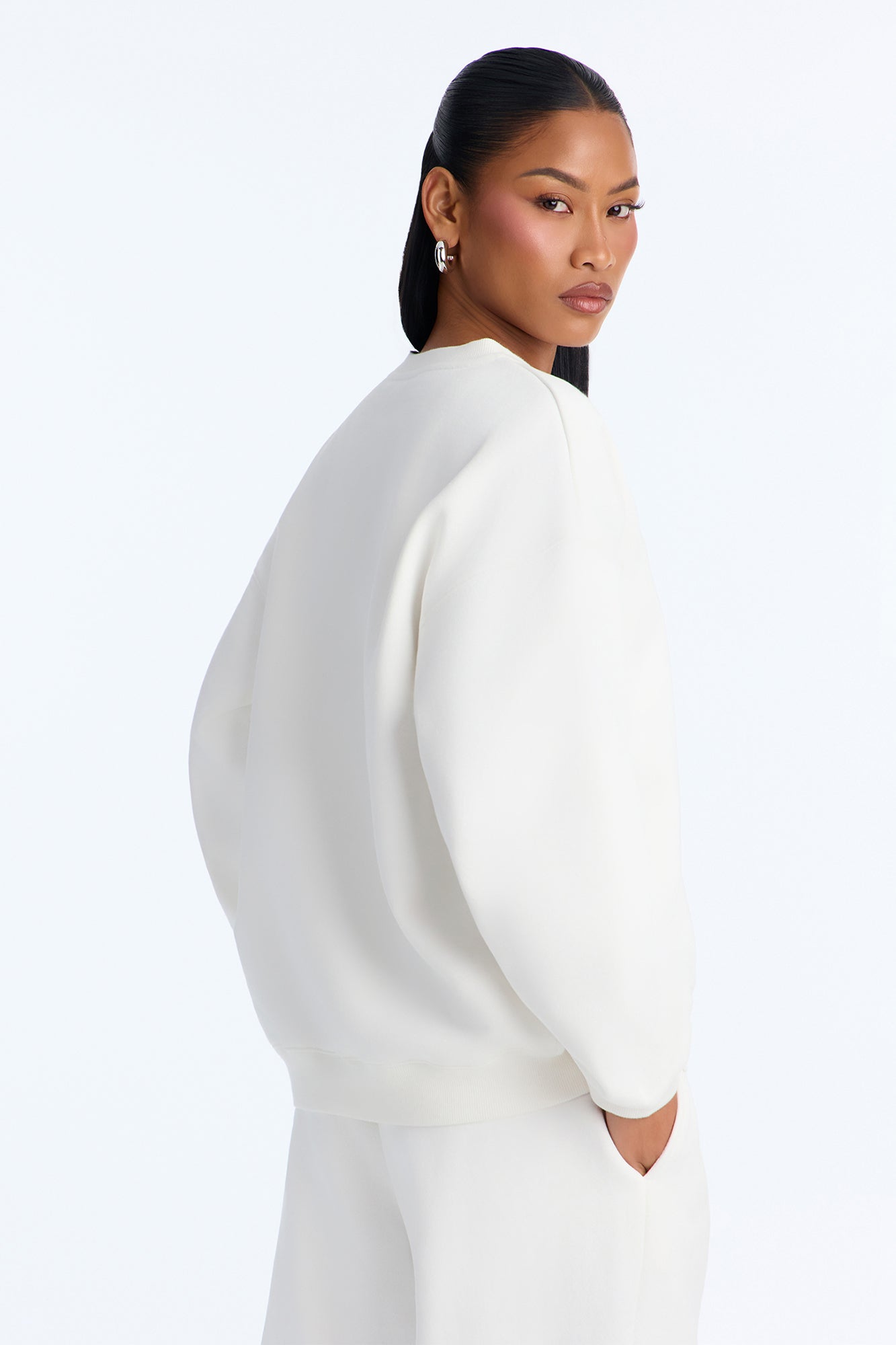 Libby Crew Neck Fleece Sweatshirt - White