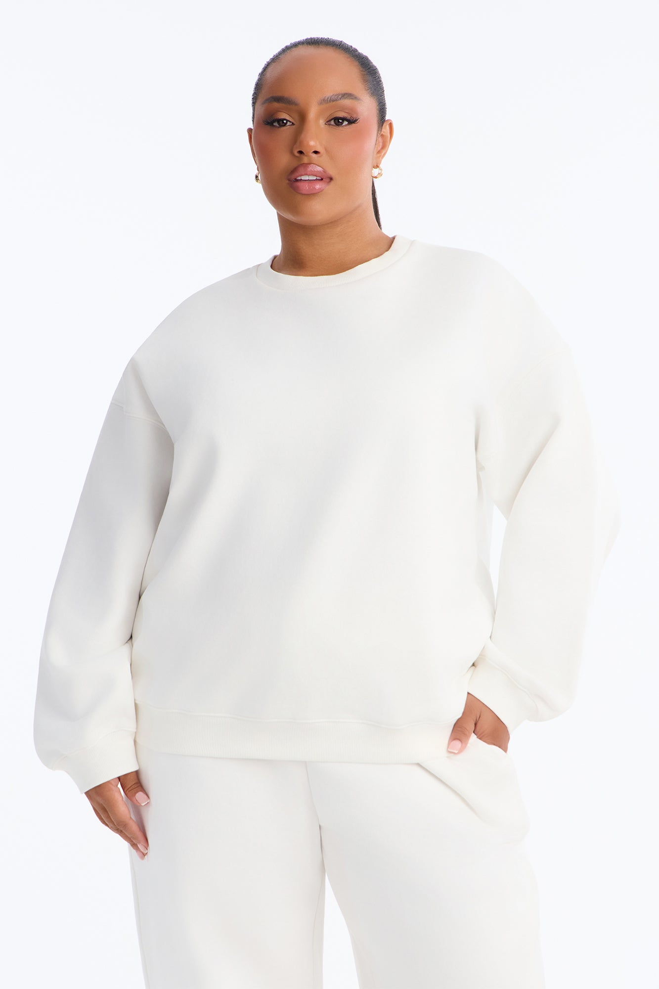 Libby Crew Neck Fleece Sweatshirt - White