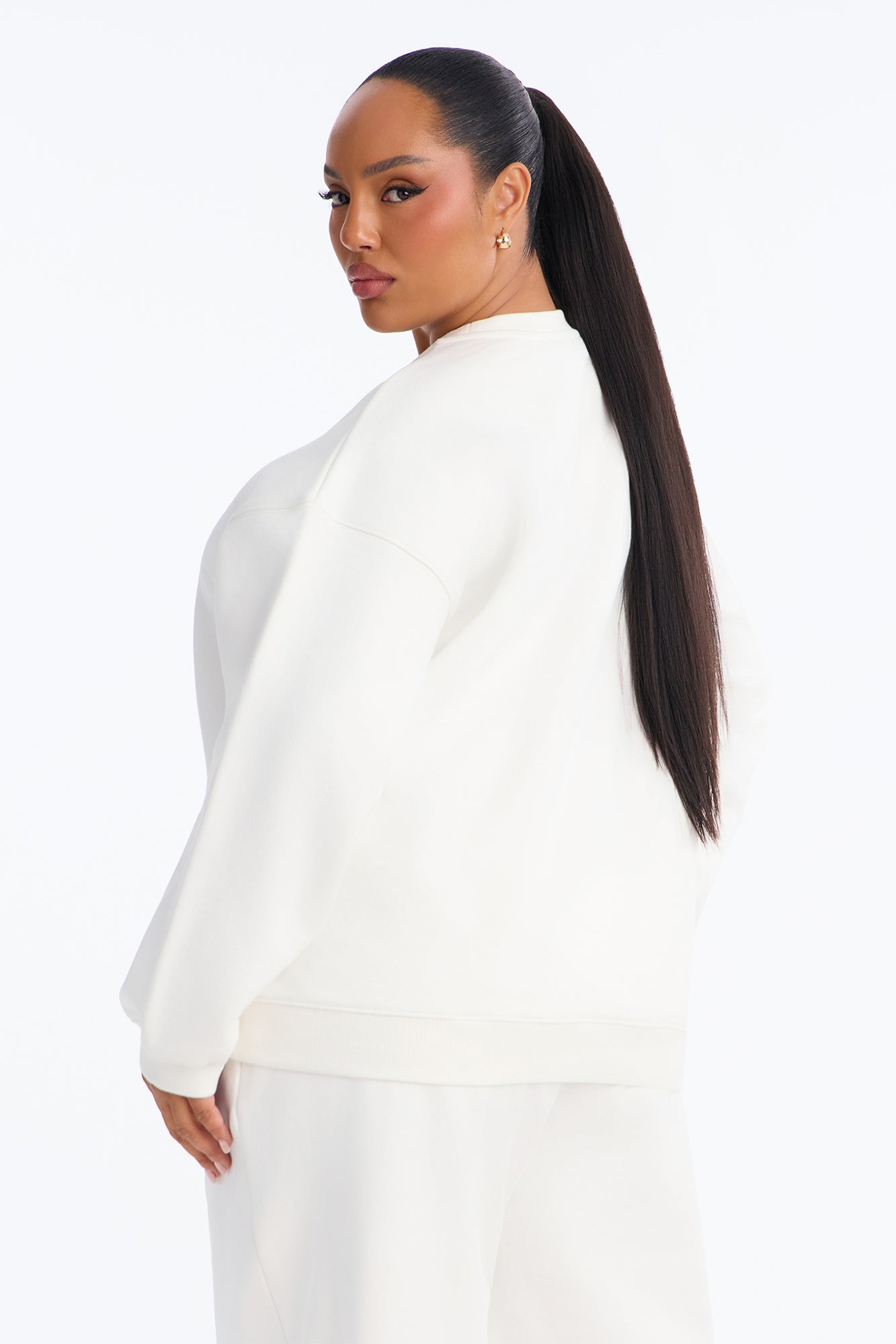 Libby Crew Neck Fleece Sweatshirt - White