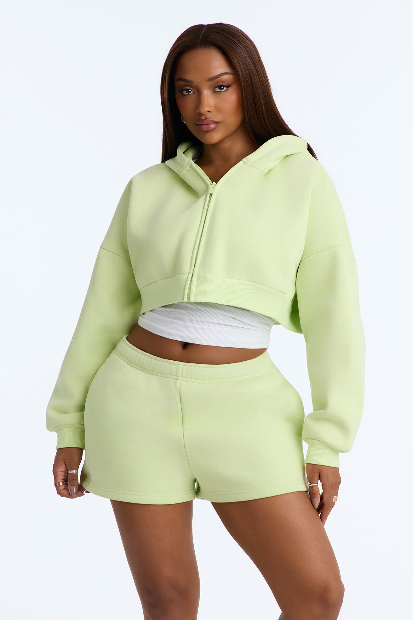 Libby Boxy Crop Zip Hoodie Fleece Sweatshirt - Sage
