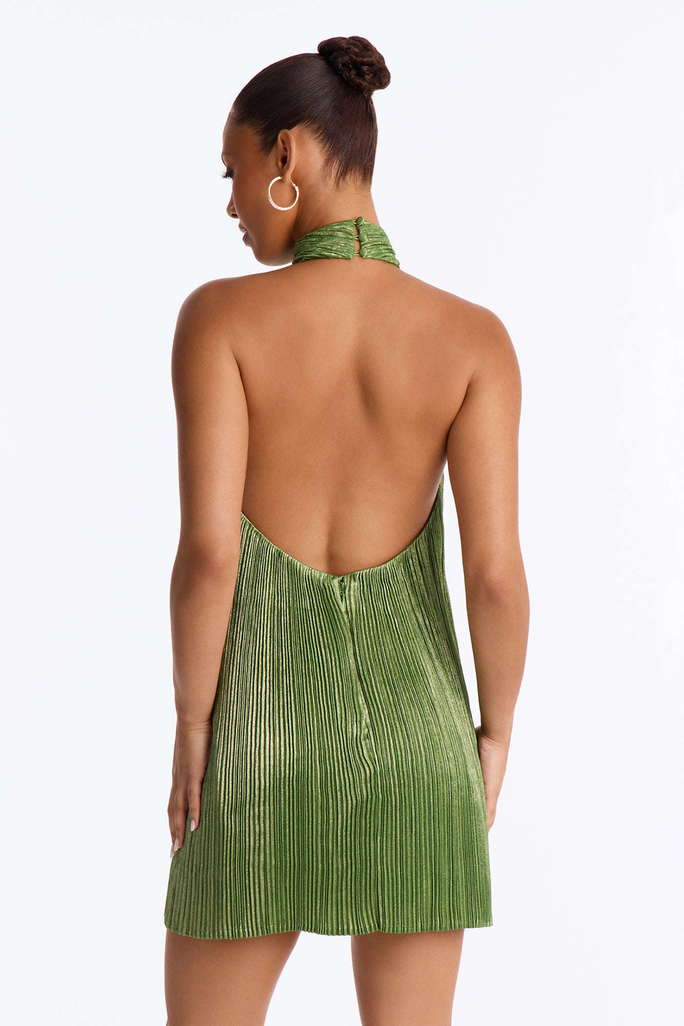 Pop Off Pleated Metallic Mini Dress - Sage