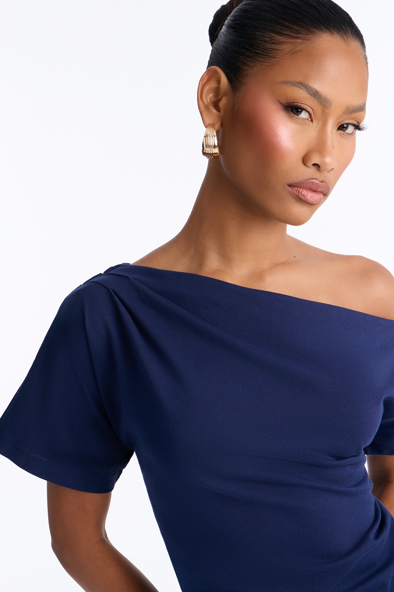 City Lounge Off Shoulder Short Sleeve T-Shirt - Navy