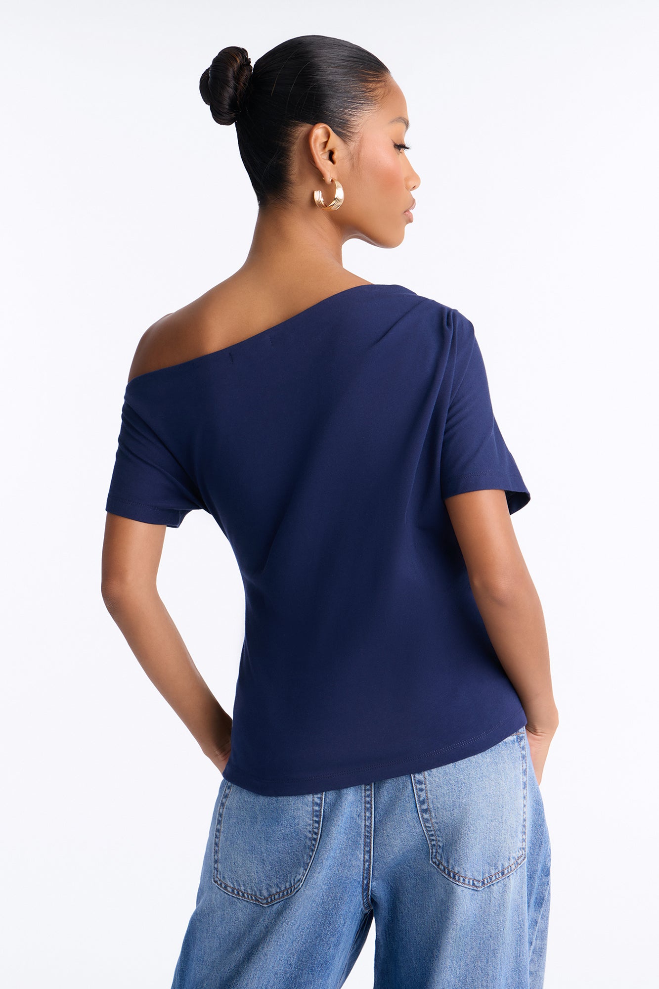 City Lounge Off Shoulder Short Sleeve T-Shirt - Navy