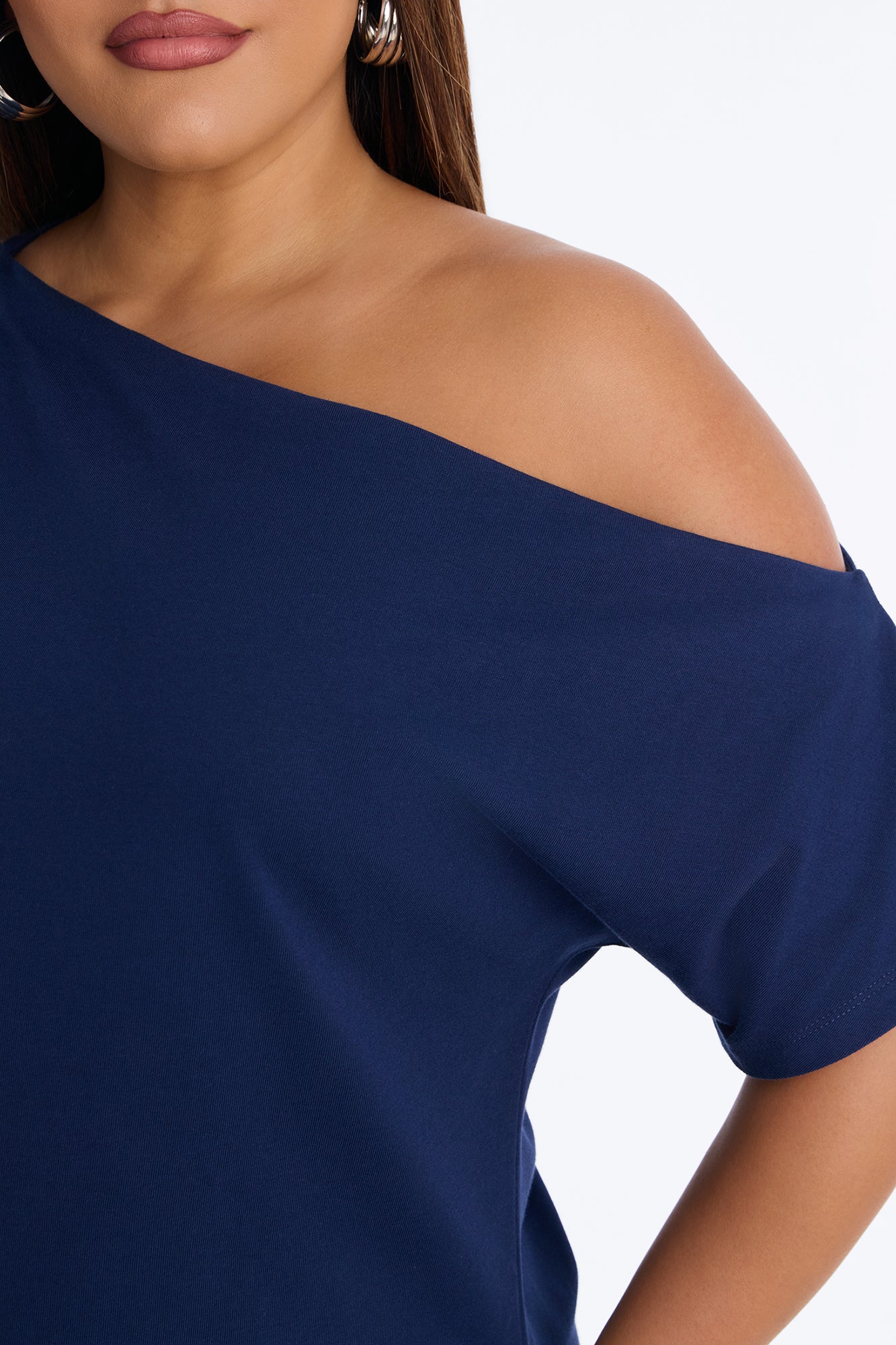 City Lounge Off Shoulder Short Sleeve T-Shirt - Navy