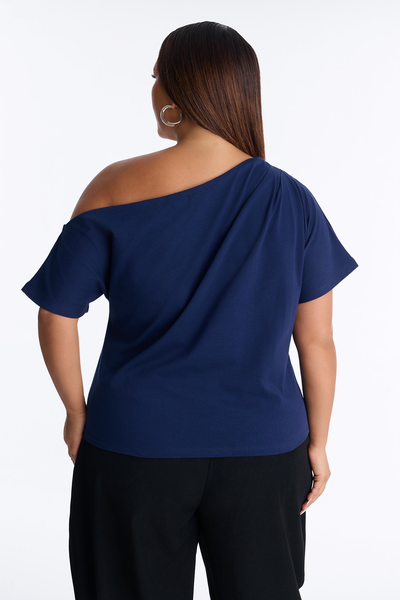 City Lounge Off Shoulder Short Sleeve T-Shirt - Navy