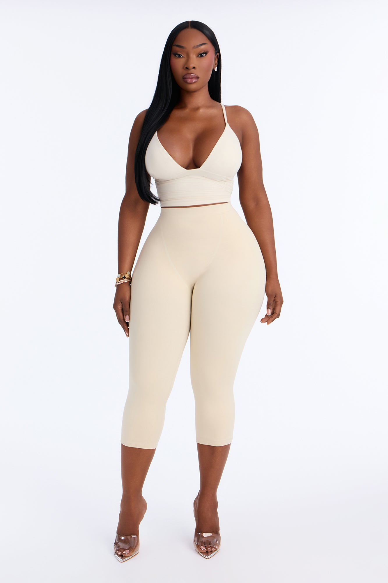 Seamless Smooth Double Lined Capri Pant - Bone