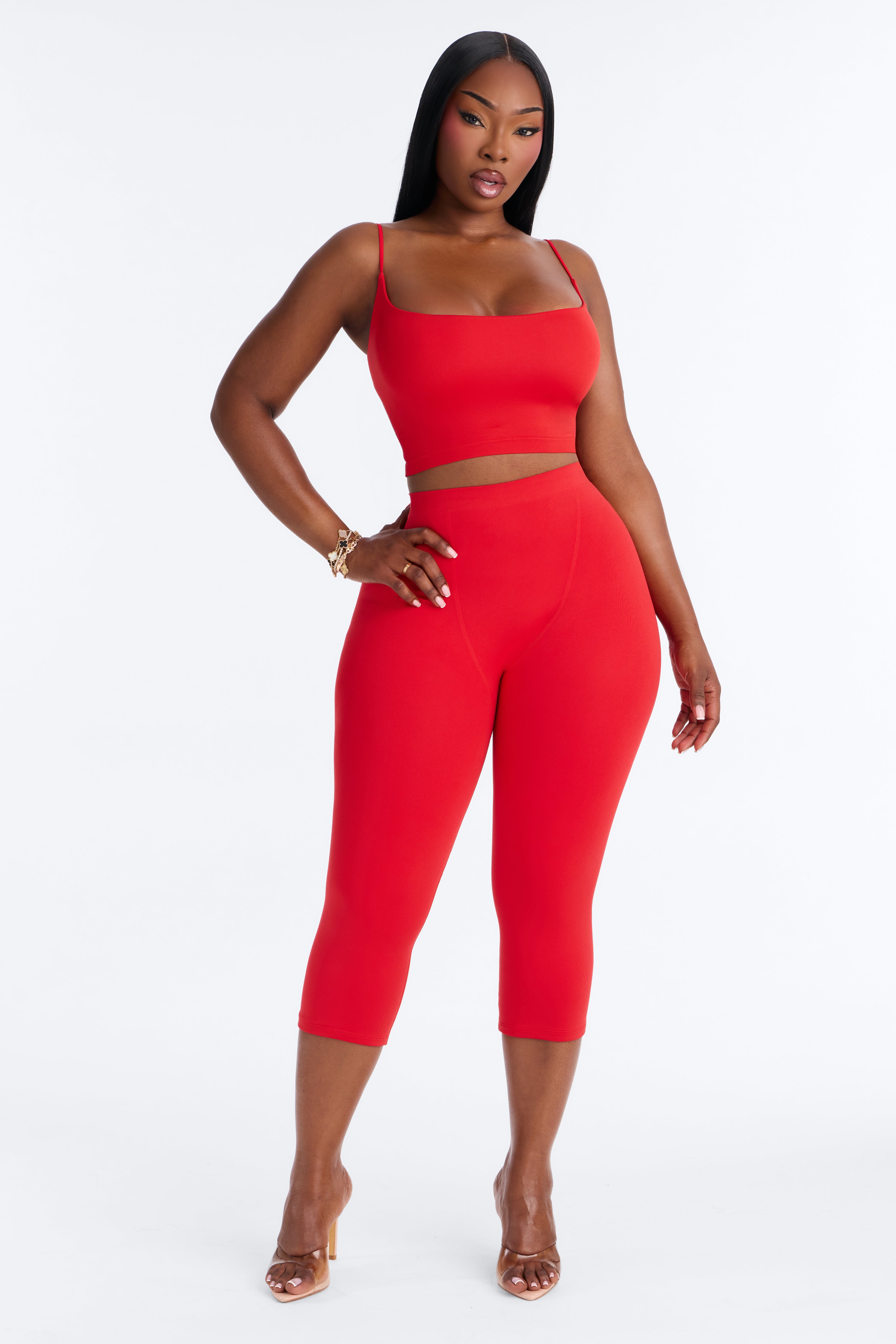 Seamless Smooth Double Lined Capri Pant - DarkRed