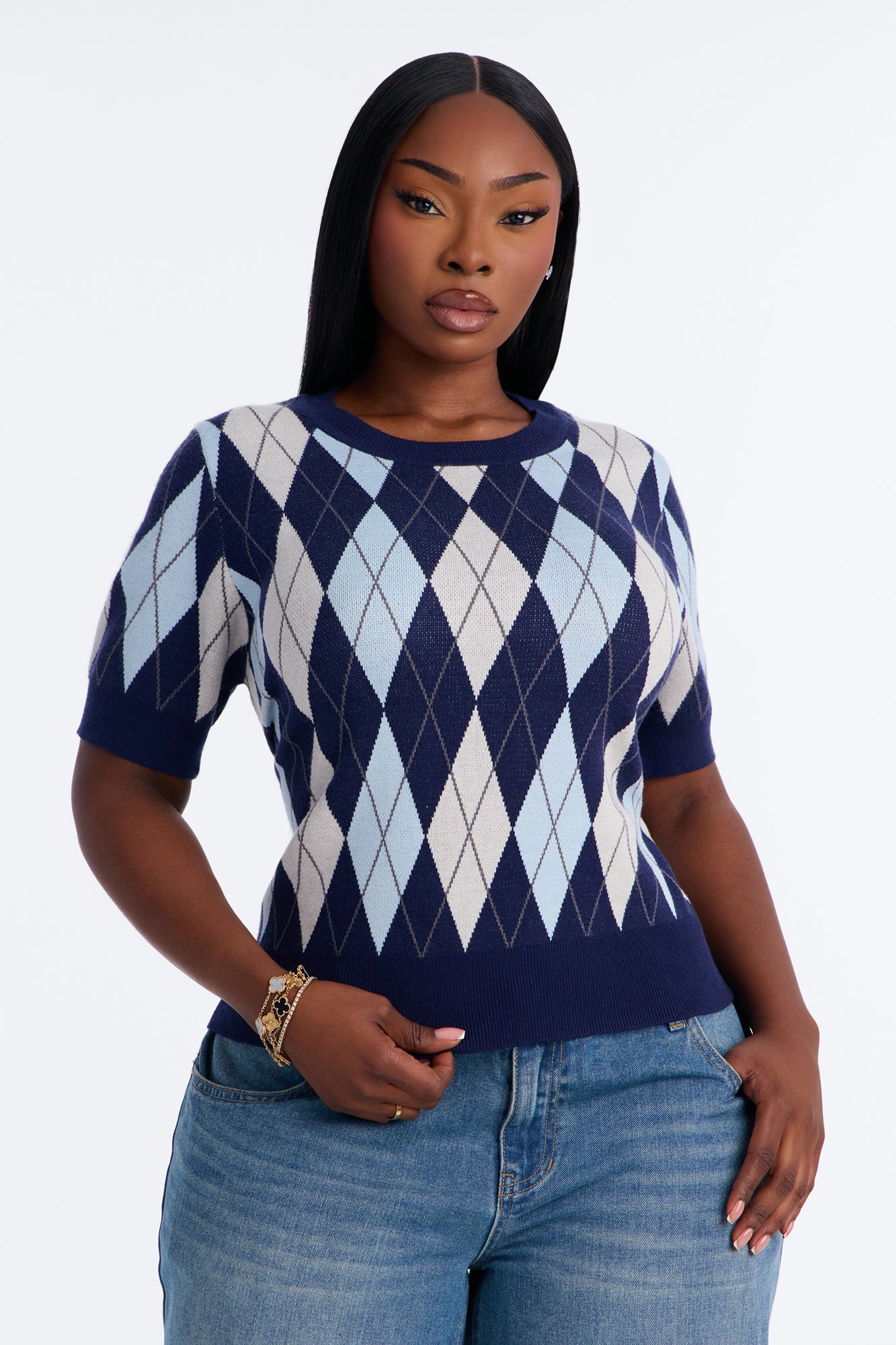 Let's Circle Back Pullover Sweater - Navy/combo