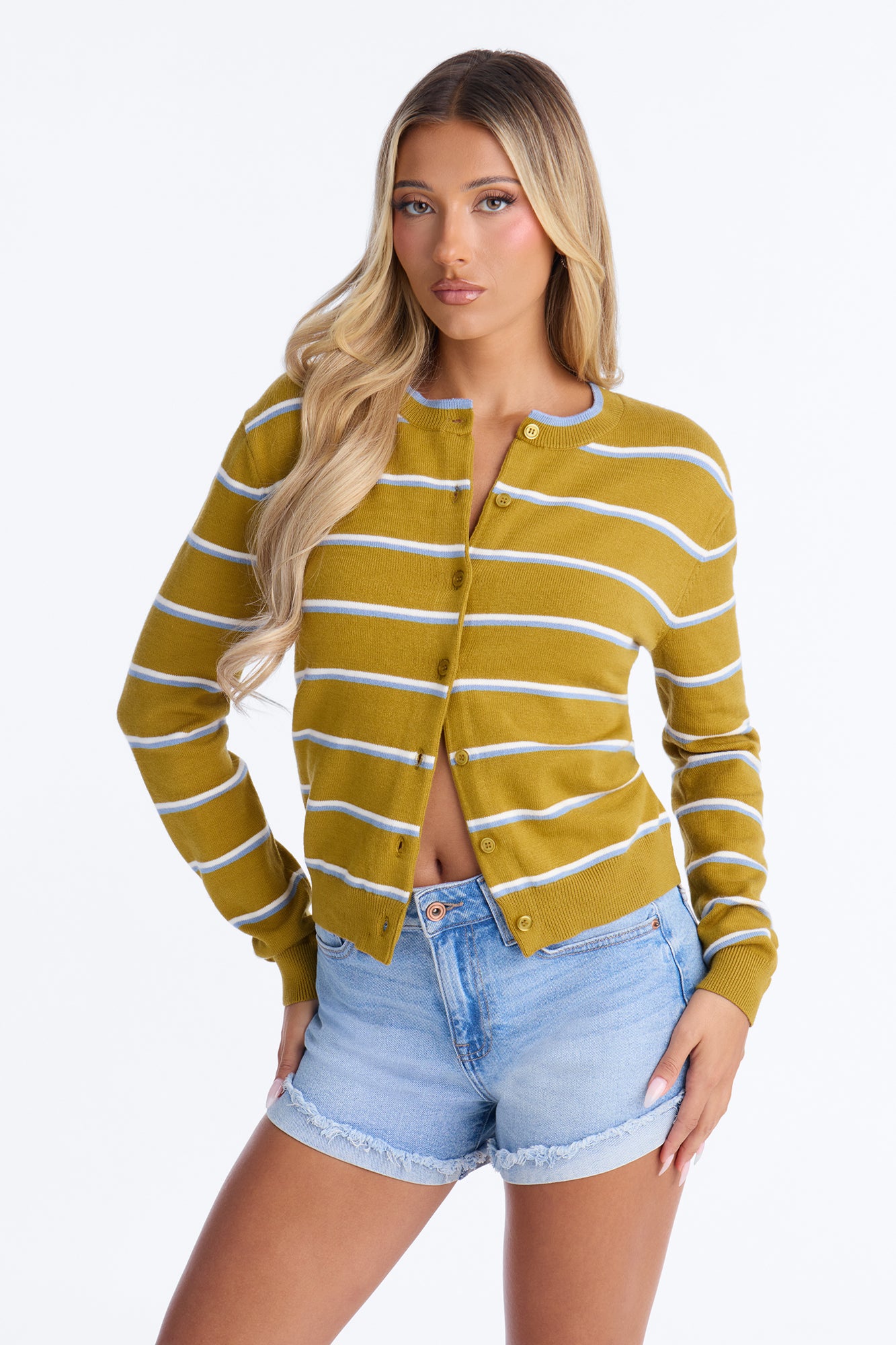 Misty Mornings Striped Cardigan - Mustard/combo