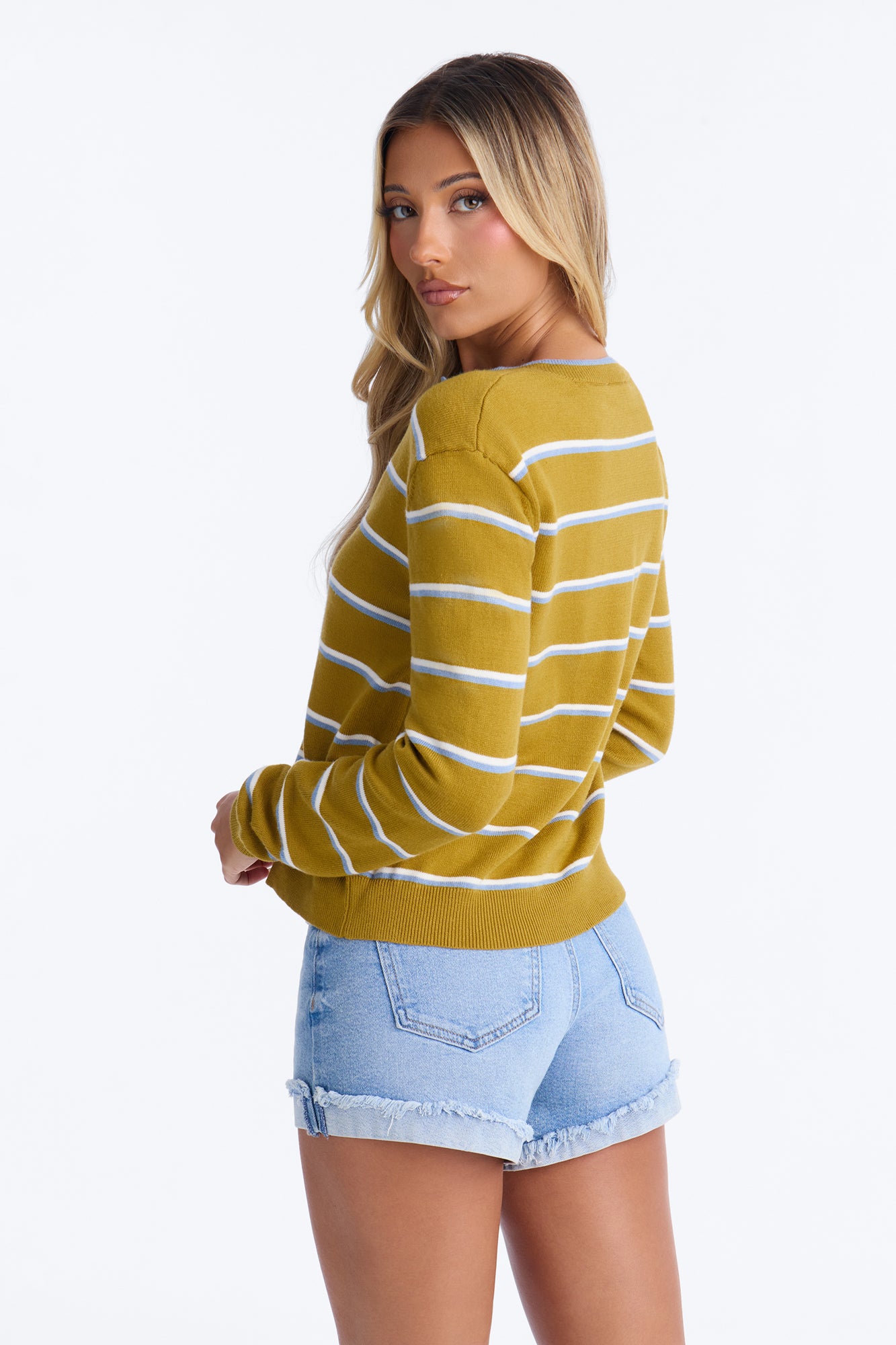 Misty Mornings Striped Cardigan - Mustard/combo