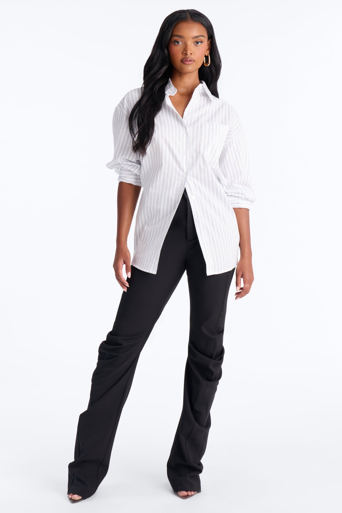 Street Cool Oversized Pinstripe Shirt - White/Blue