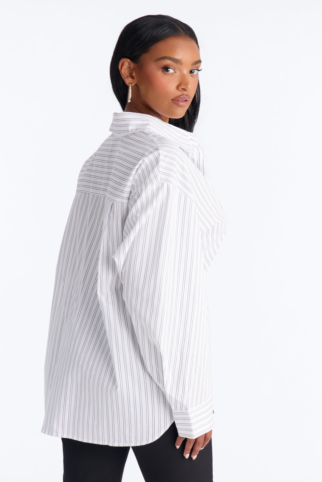 Street Cool Oversized Pinstripe Shirt - White/Blue