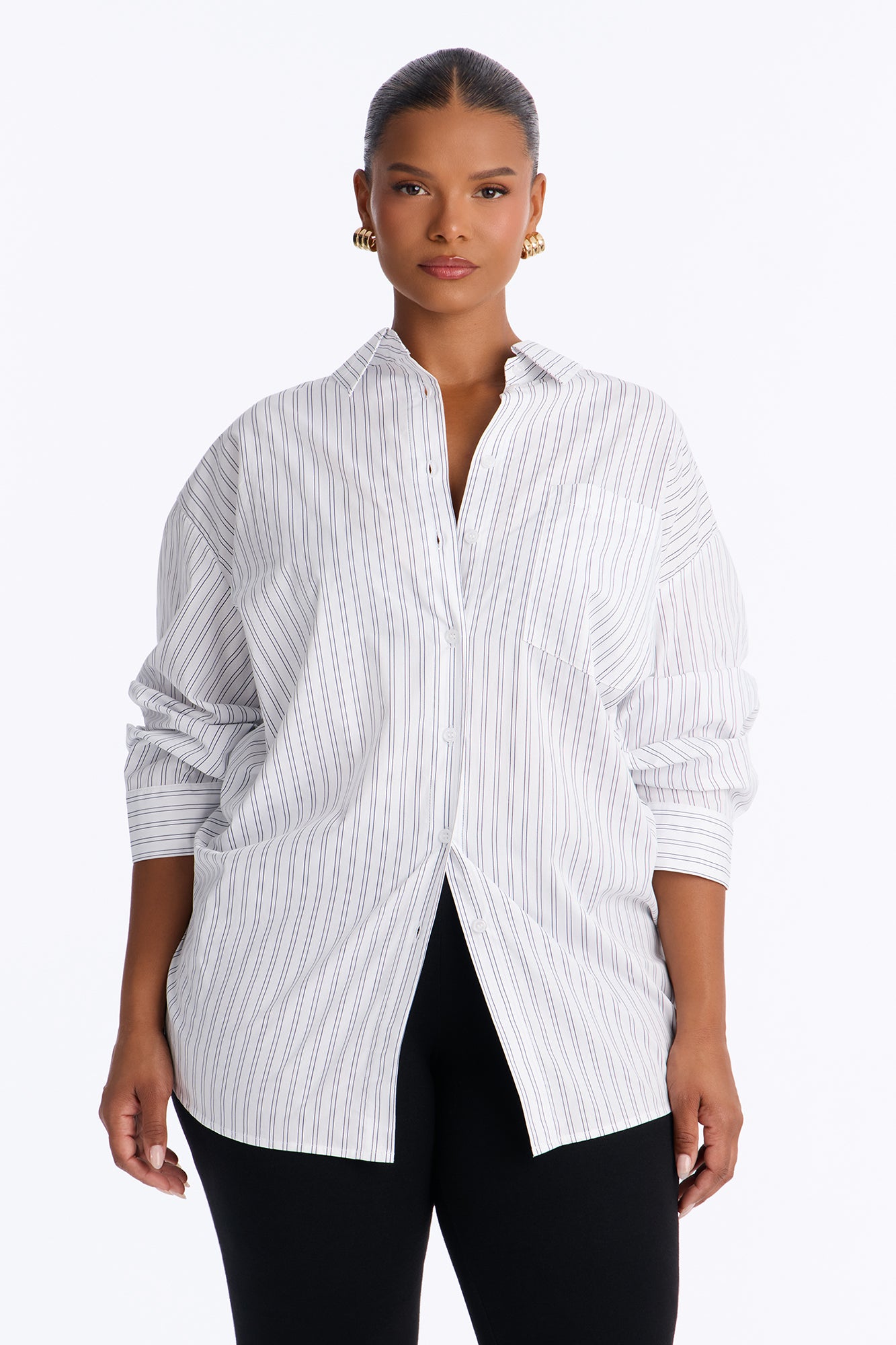 Street Cool Oversized Pinstripe Shirt - White/Blue