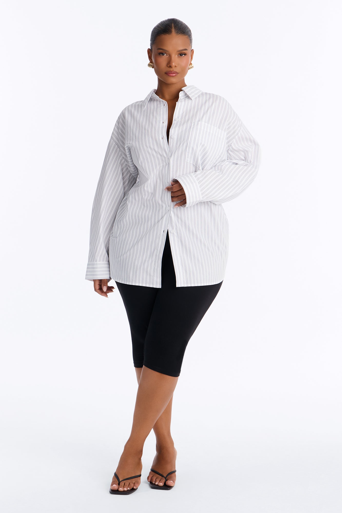 Street Cool Oversized Pinstripe Shirt - White/Blue