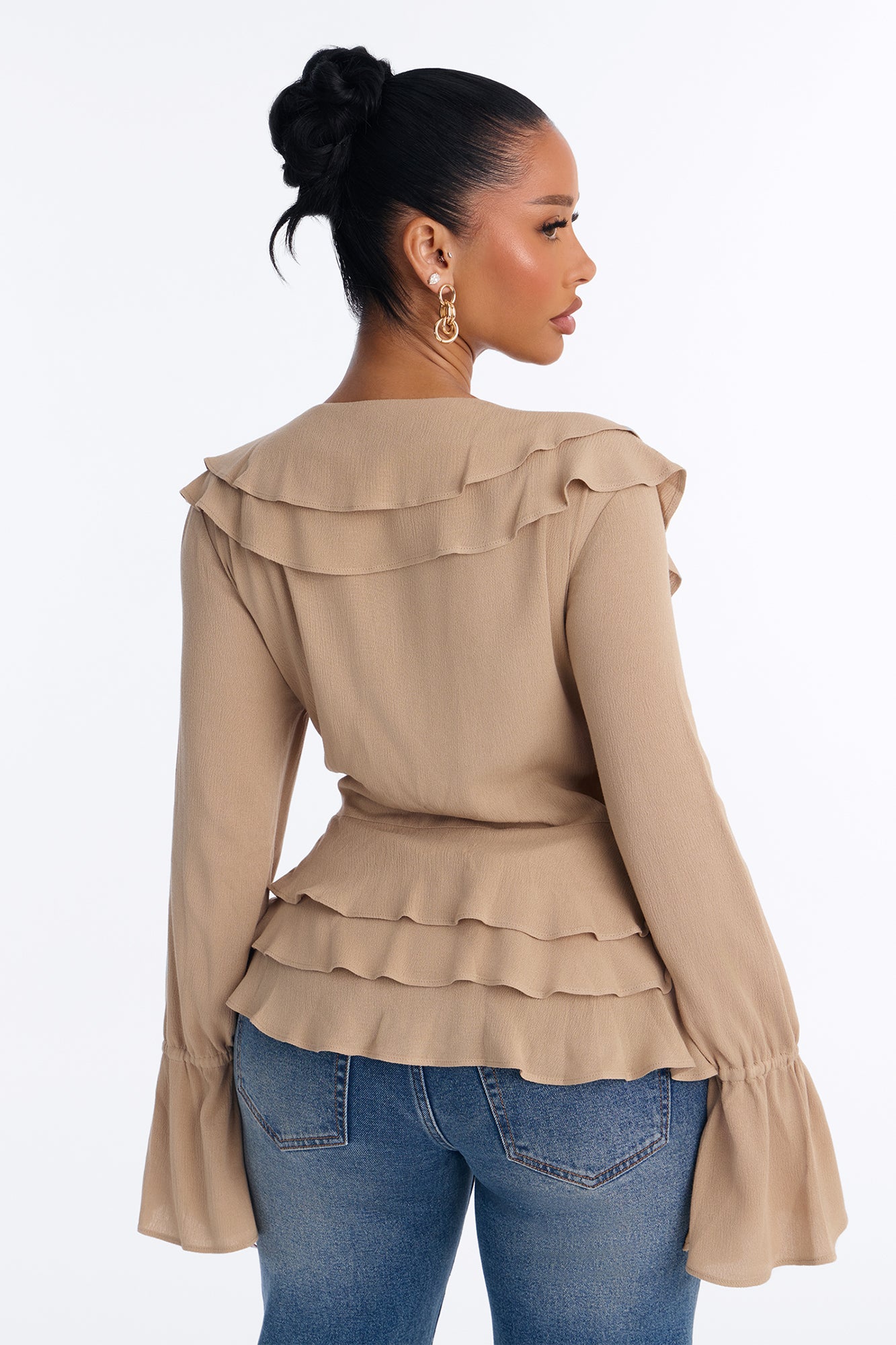 Summer Crush Ruffle Tie Front Flyaway Top - Mocha