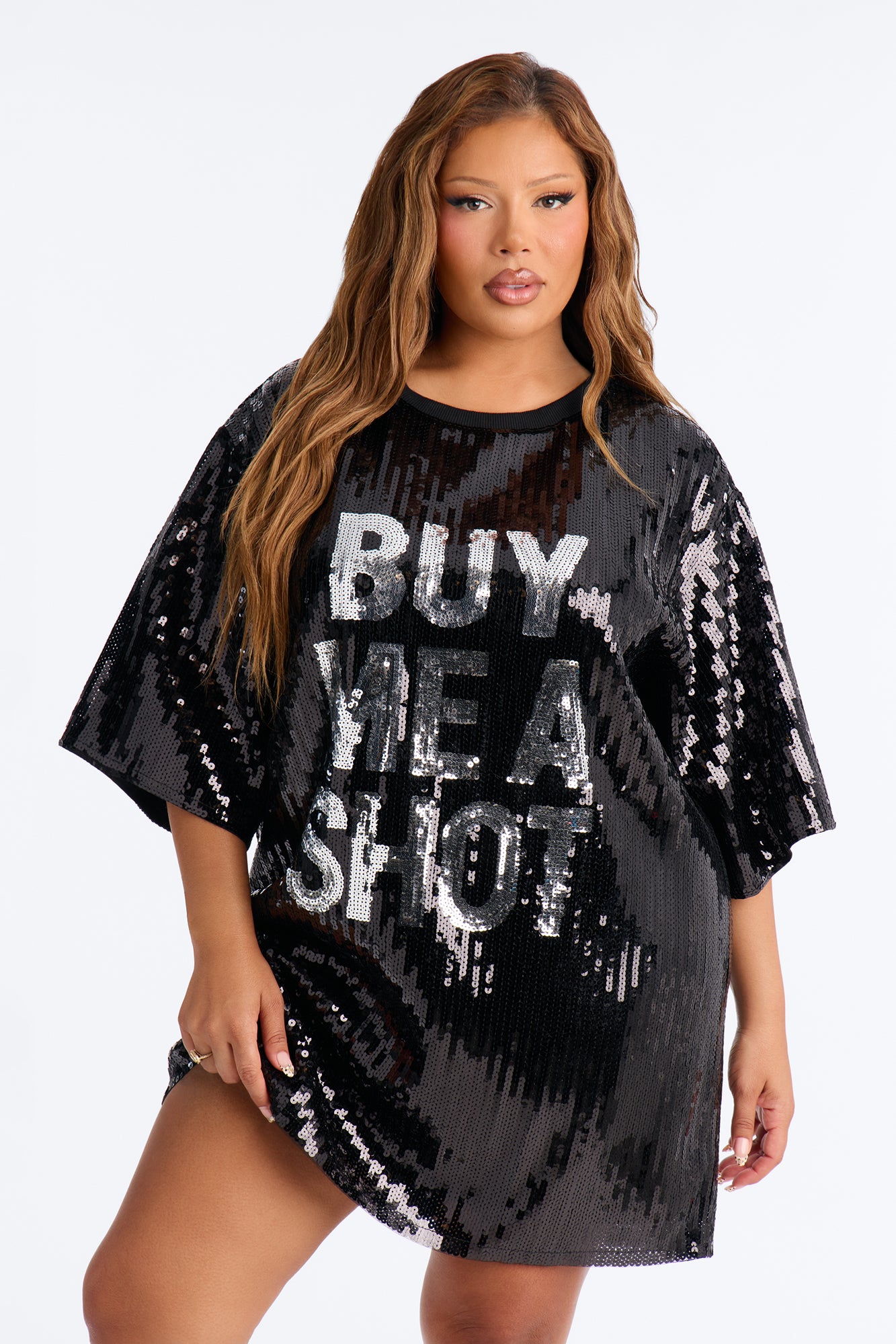 Buy Me A Shot Sequin Shirt Mini Dress - Black